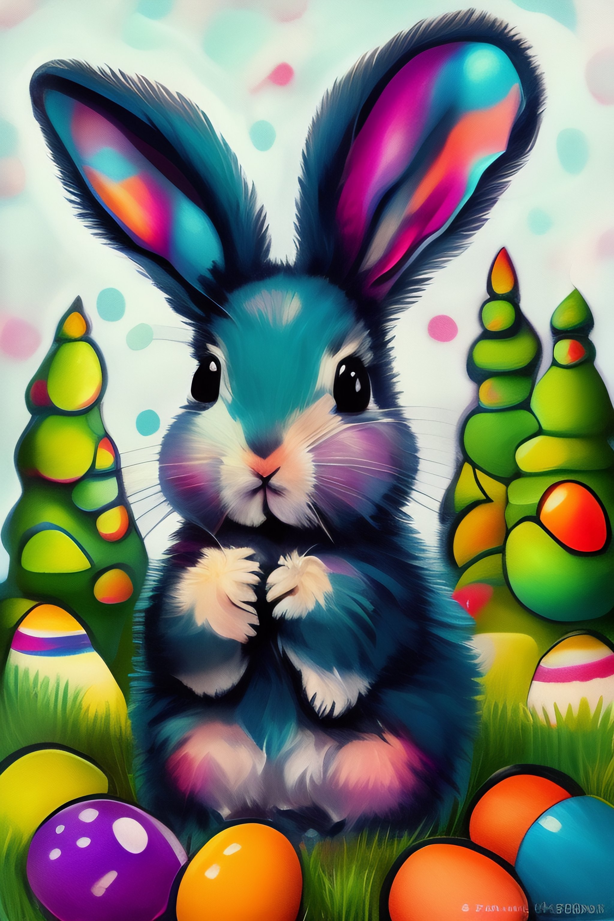 Lexica - Cute bunny, easter, trees, cartoon, clear sky, Abstract ...