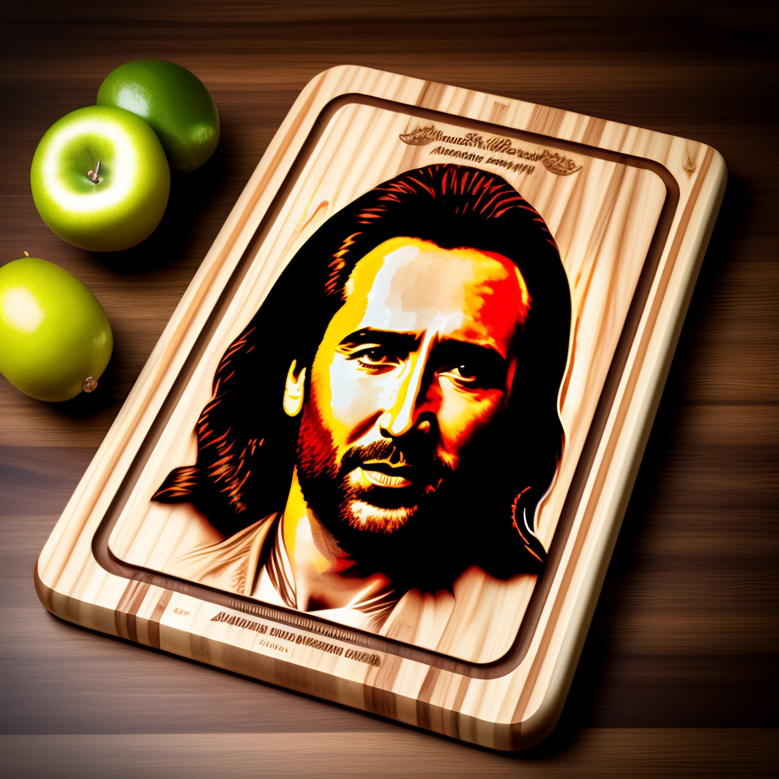 Lexica Wood cutting board with etching of nic cage