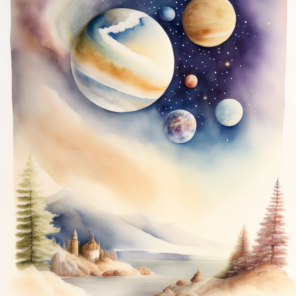Lexica - Watercolour painting, old faded drawing of the universe and ...