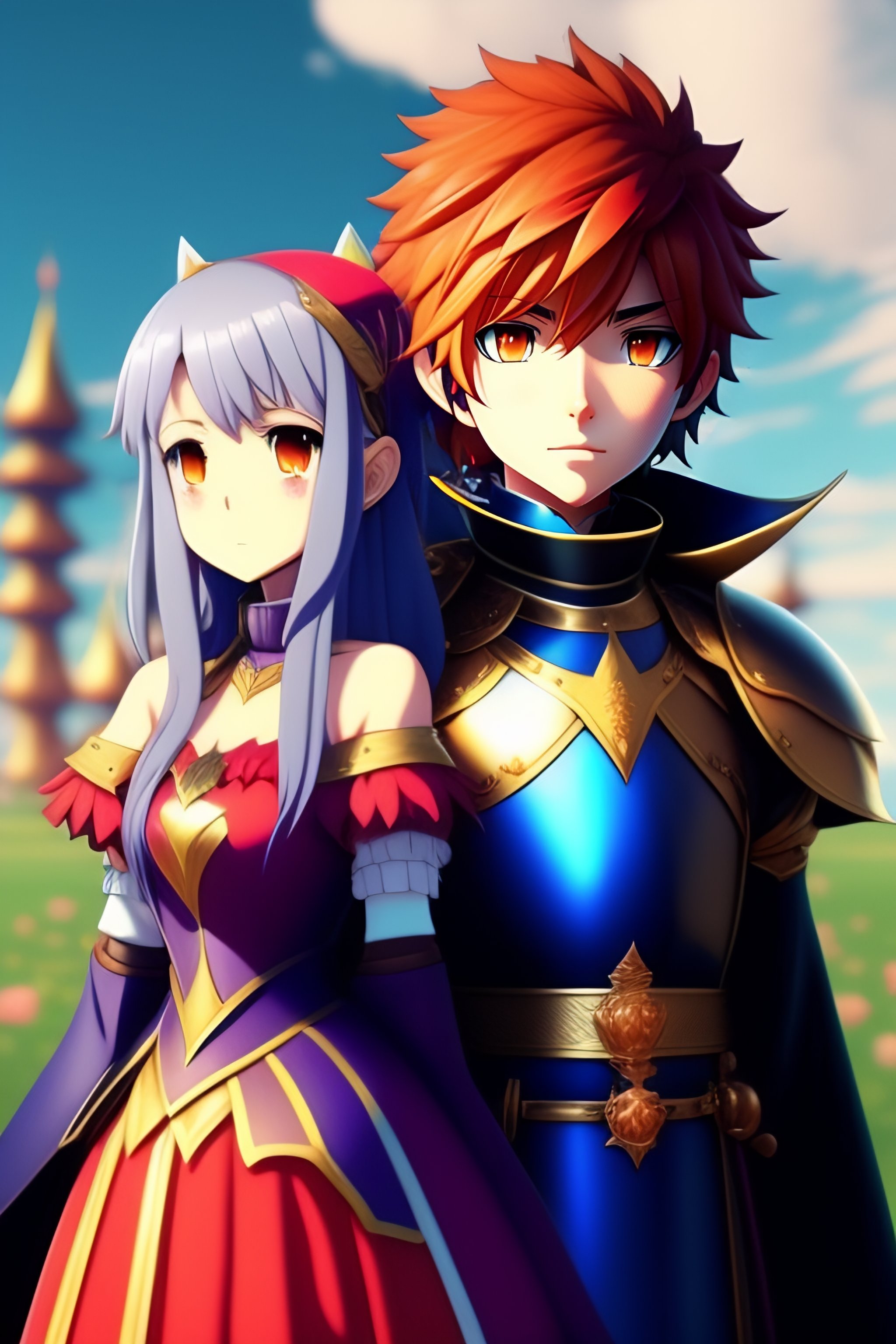 Lexica - The little knight and giant princess, 2d anime style