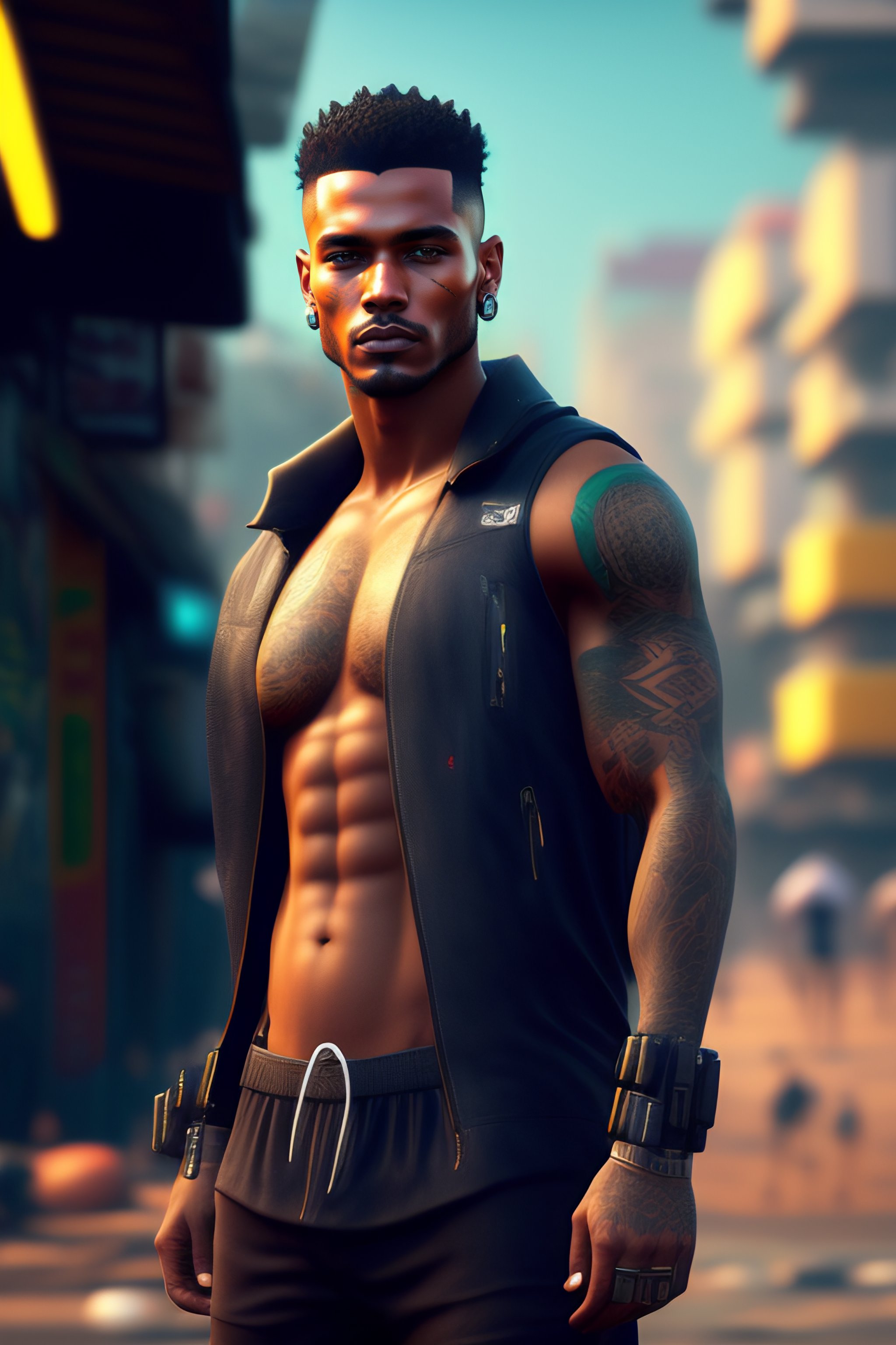 Lexica - Slum cyberpunk brazilian white man, cyberpunk copacabana beach ...