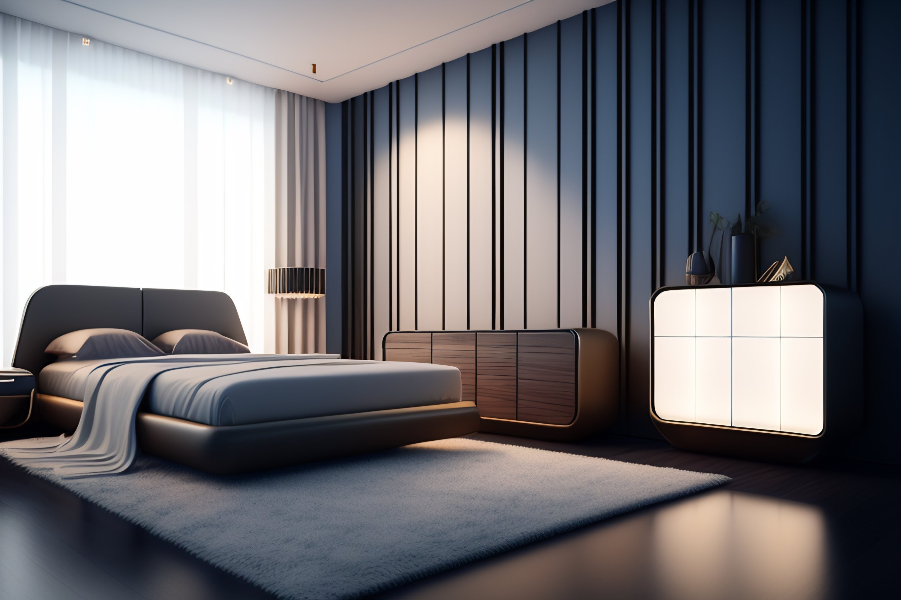 Lexica - Symmetry, parallax mapping of brutalist bedroom, minimalist ...