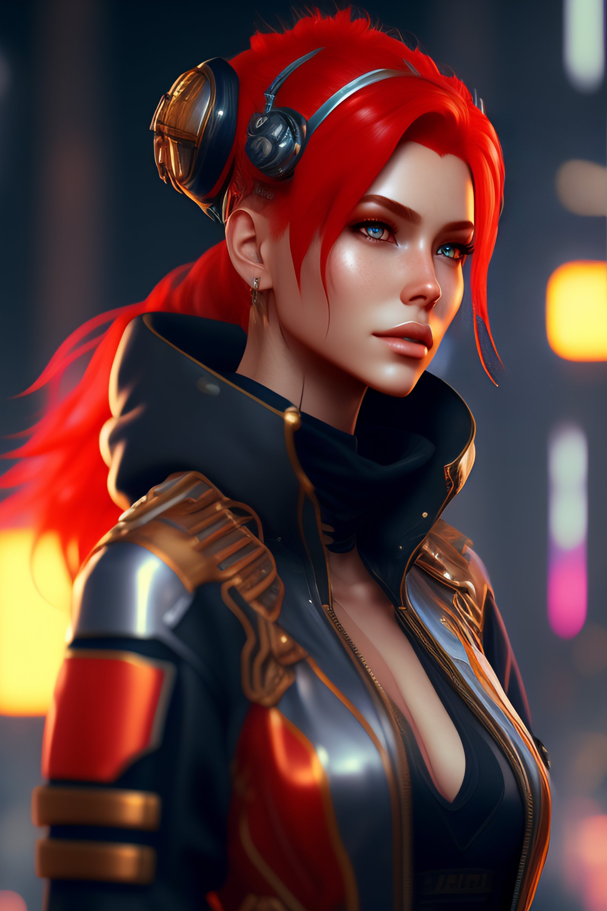 Lexica - Mech Punk clothes with red hair girl, battle status, hyper ...