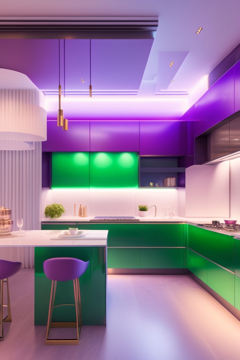 Lexica - Green and purple Interior of luxury kitchen 12 square meters ...