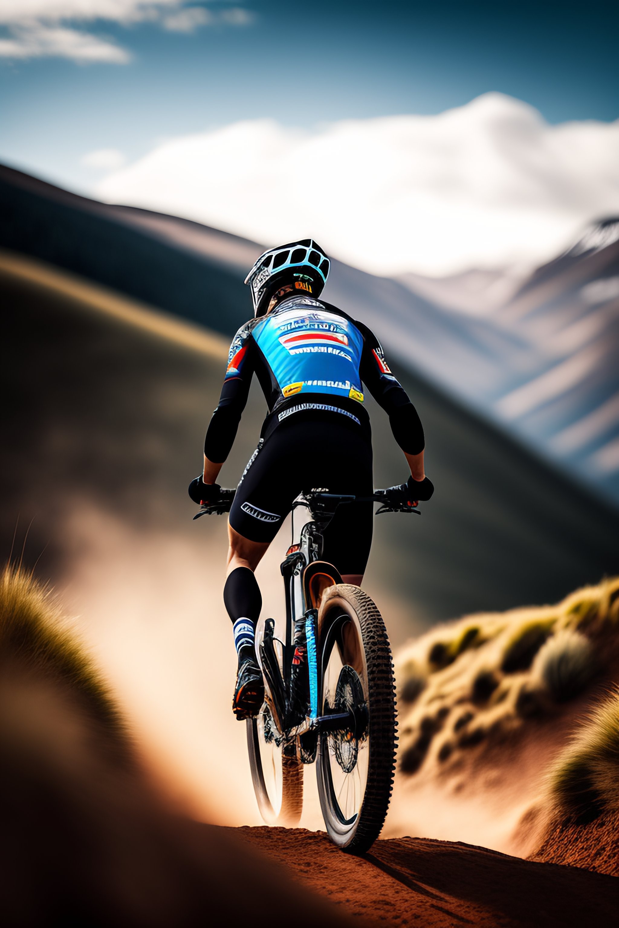 Lexica - Ultra realistic photo of mtb rider, shot from behind, back ...