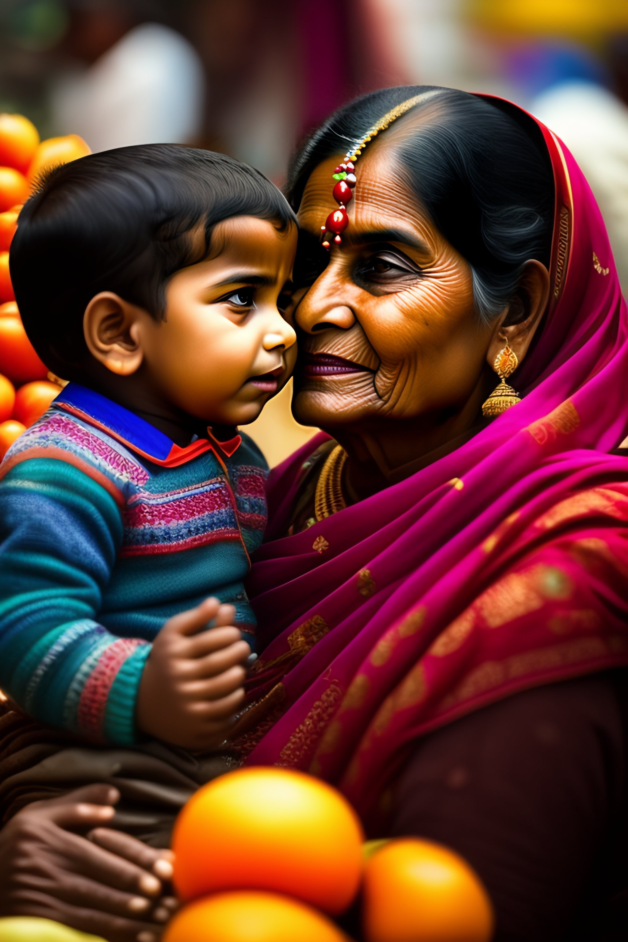 Lexica - Indian mother and son in market