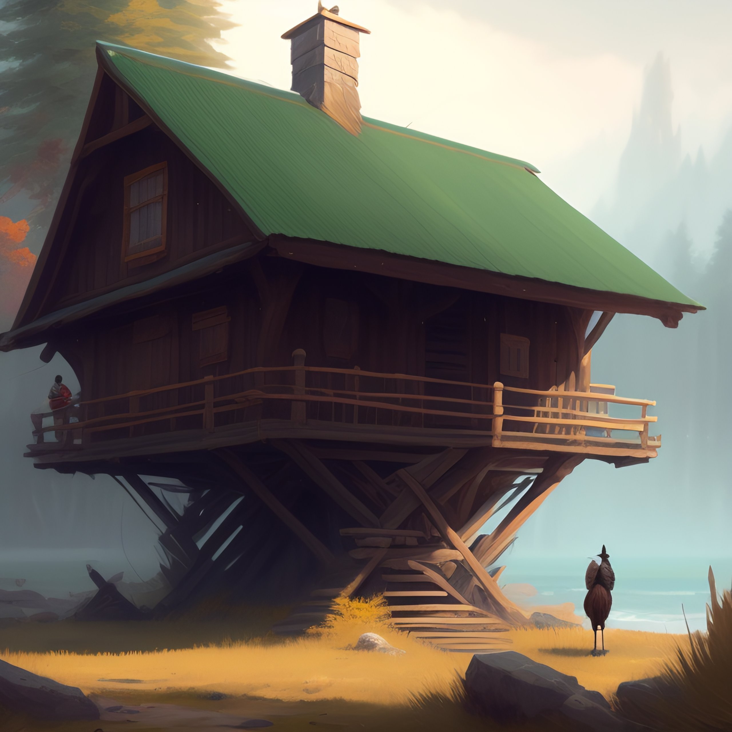 Lexica - Hut over two giant legs of bird, greg rutkowski, zabrocki ...