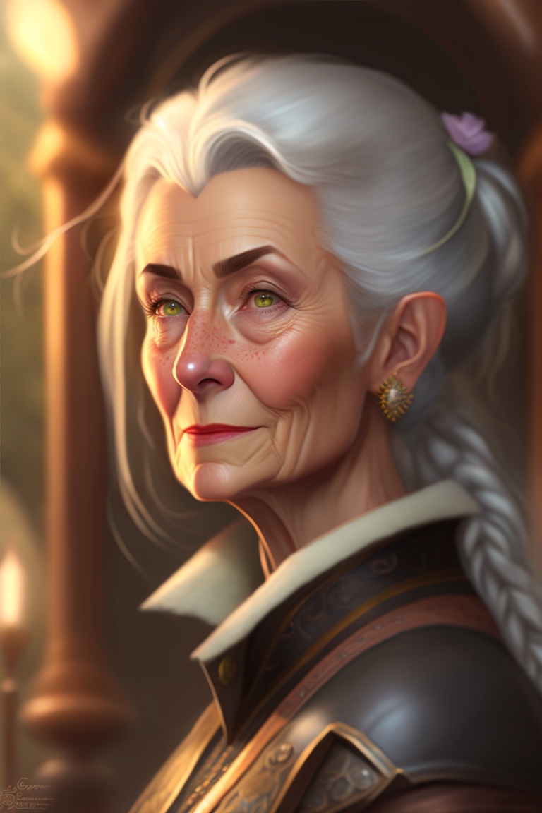 Lexica - A female elf, gray hair, anime very old woman, realistic,  intricate, concept art, ugly, by greg rutkowski