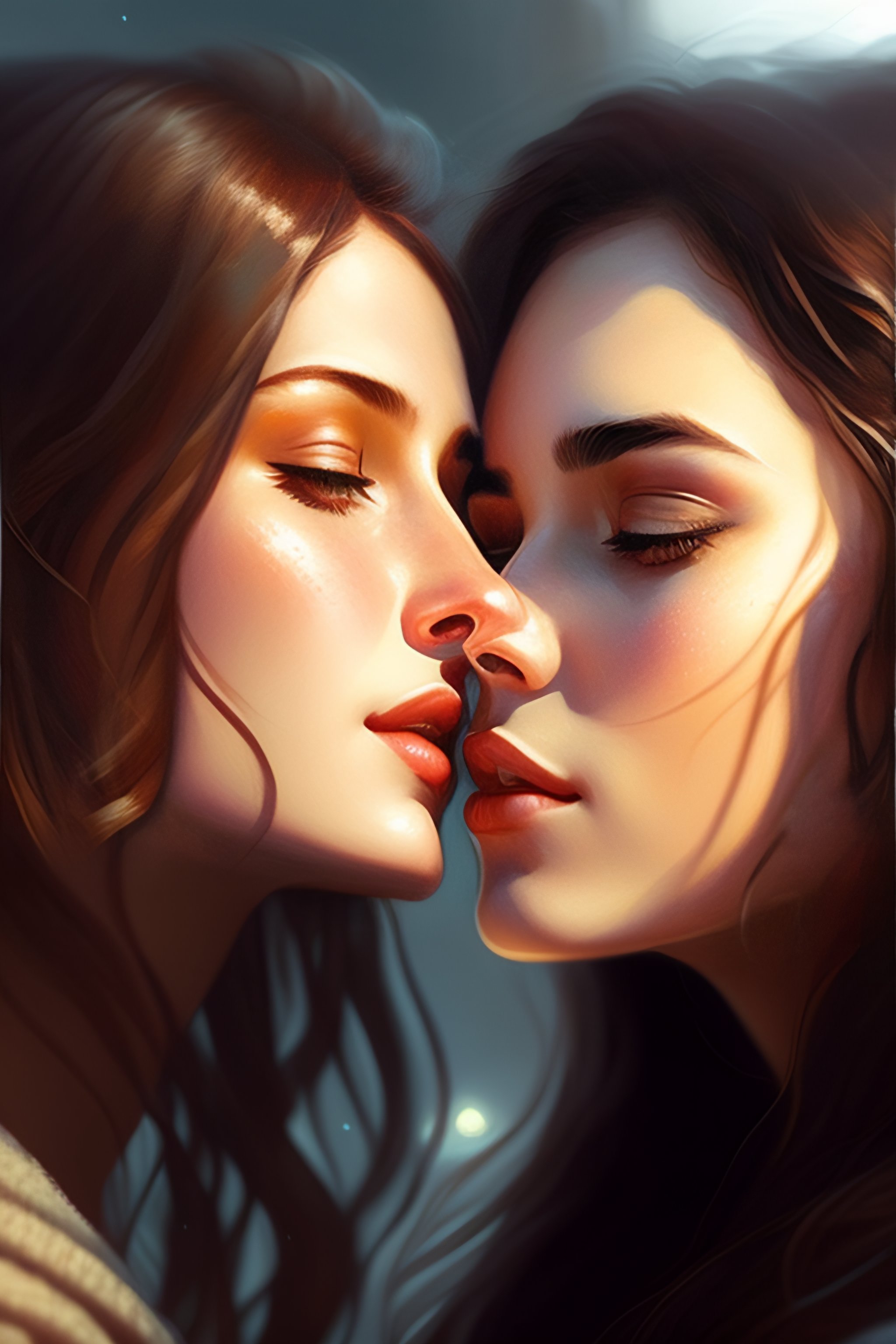 Lexica Two Beautiful Girls Kissing Concept Art Detailed Face Fantasy Close Up Face Highly 9628