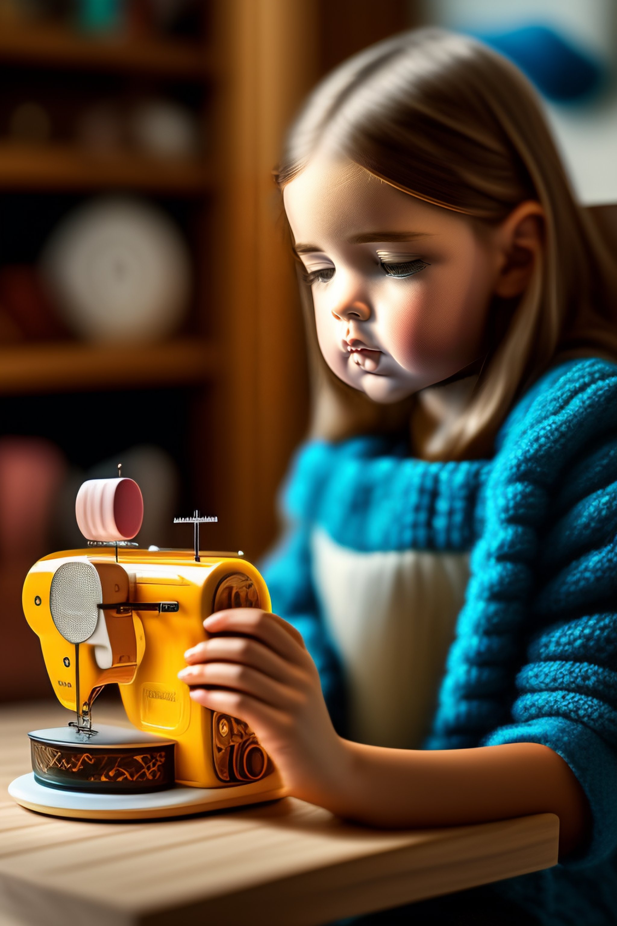 Lexica - The girl in the room is sitting and sewing a doll
