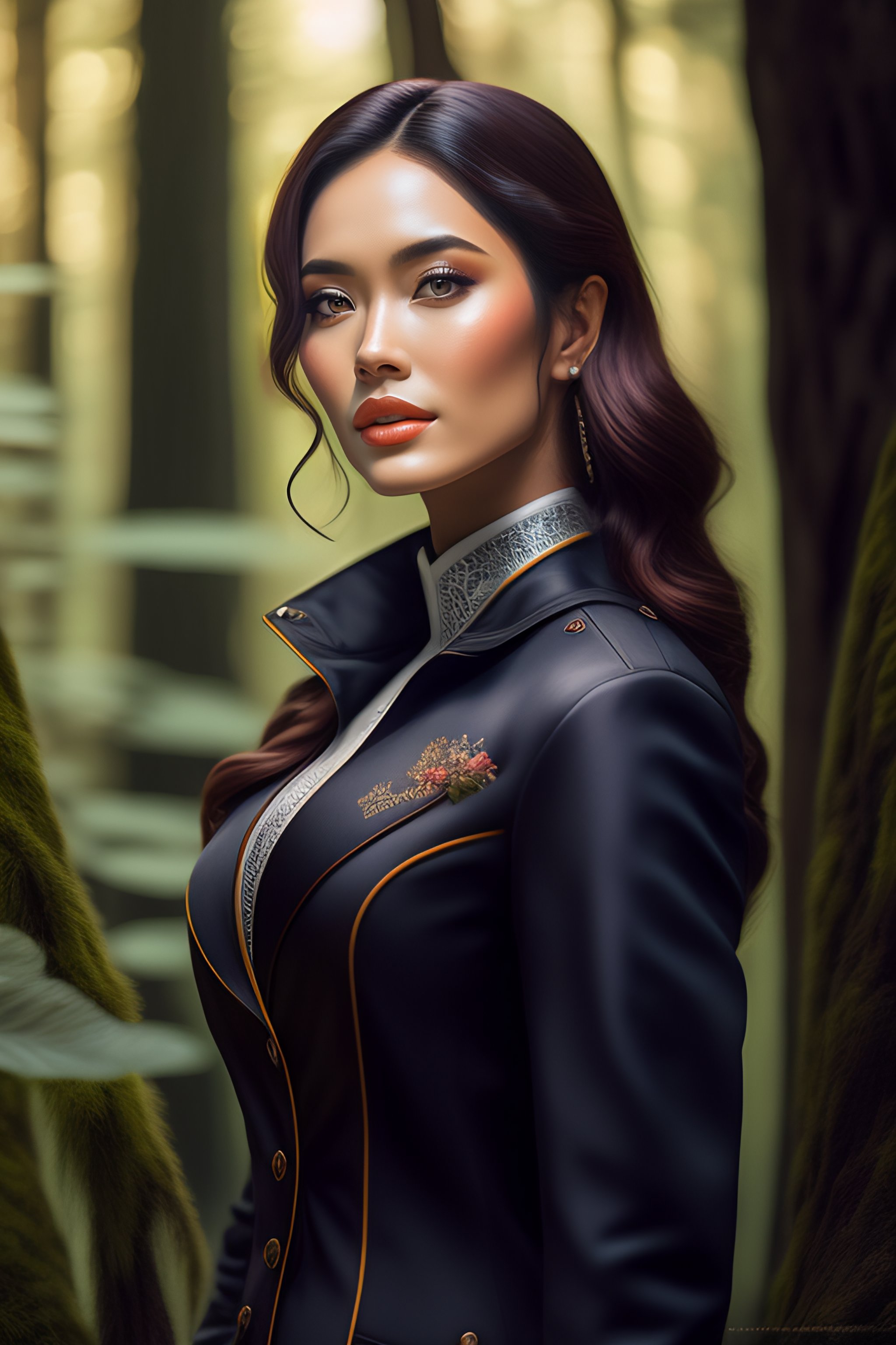 Lexica - Photo of a gorgeous female with in the woods, in the style of ...
