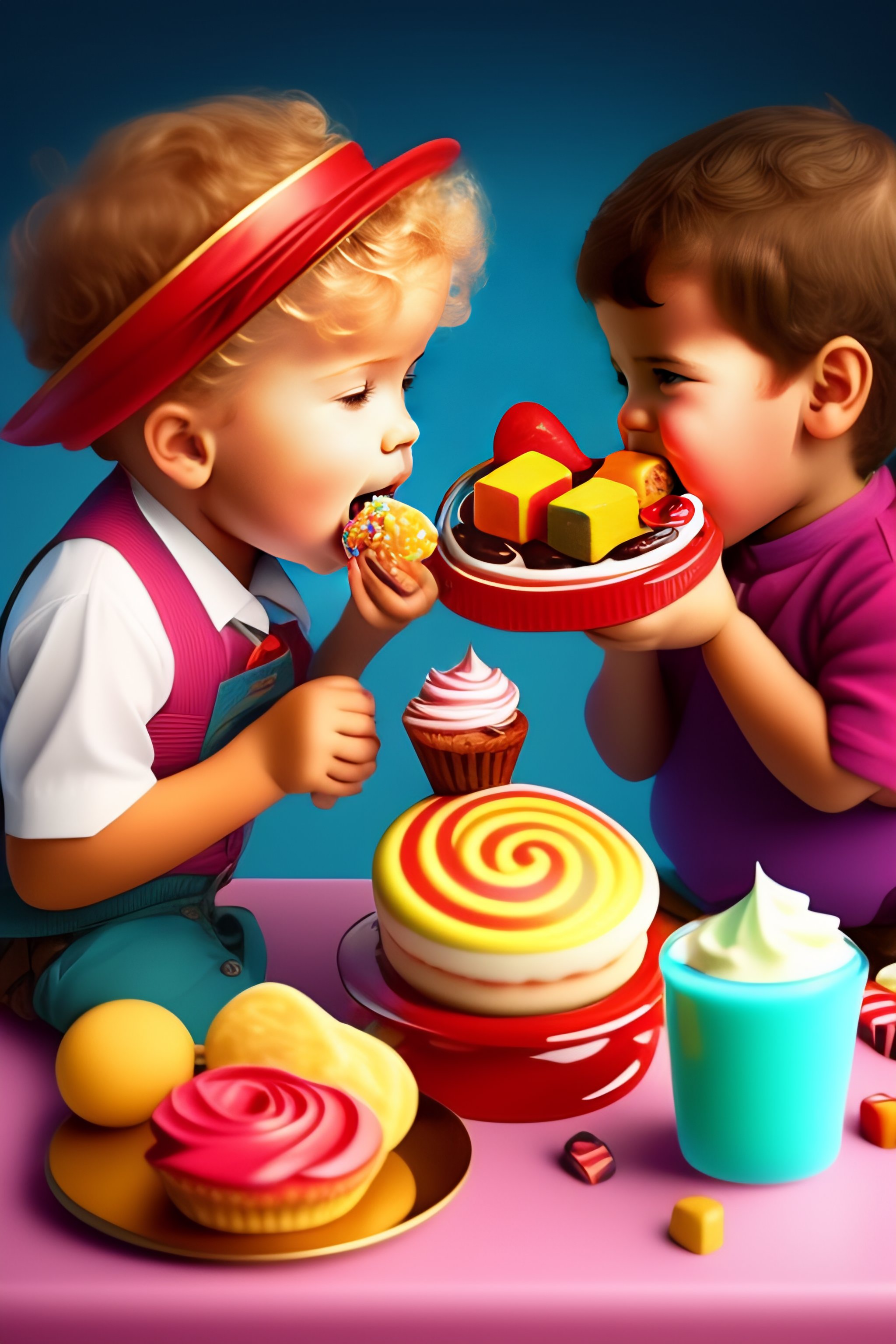 Lexica Cartoon Children Eating Sweets And Chocolates
