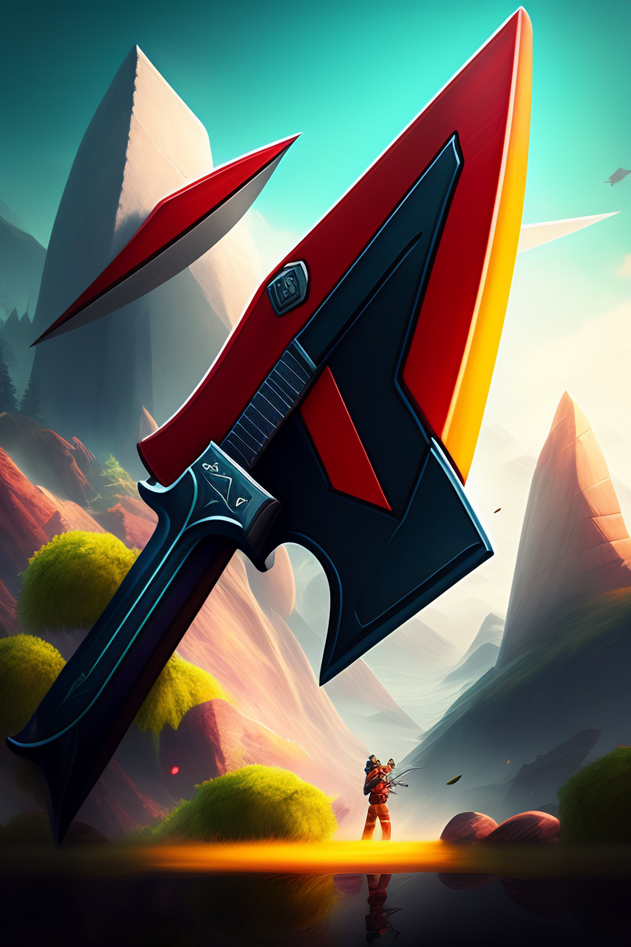 Lexica Game icon, axe in action, large scale, sharp angles