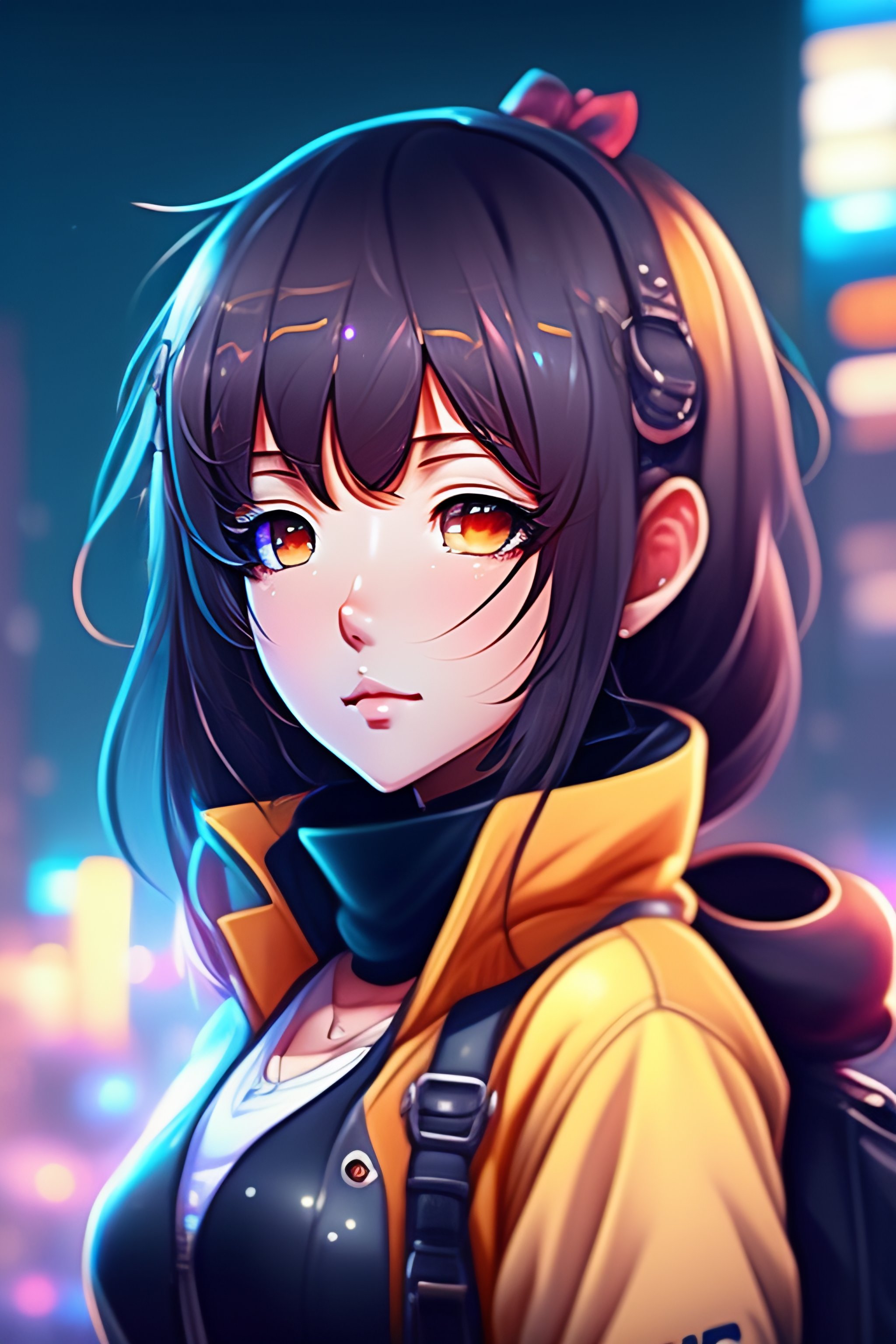 Lexica - Portrait of cute anime girl, night city background ...