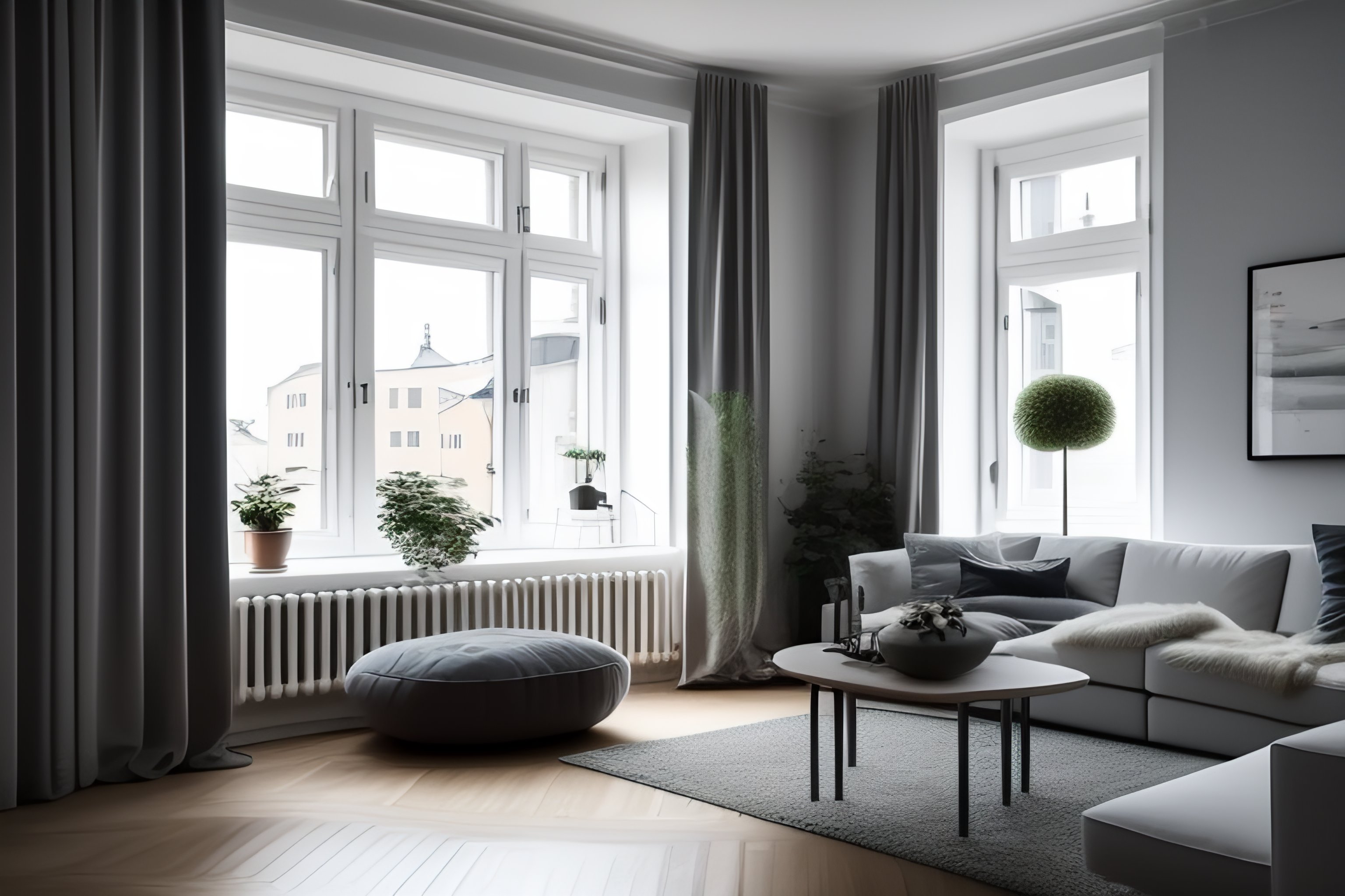 Lexica - Swedish design living room with simple furniture and a large ...