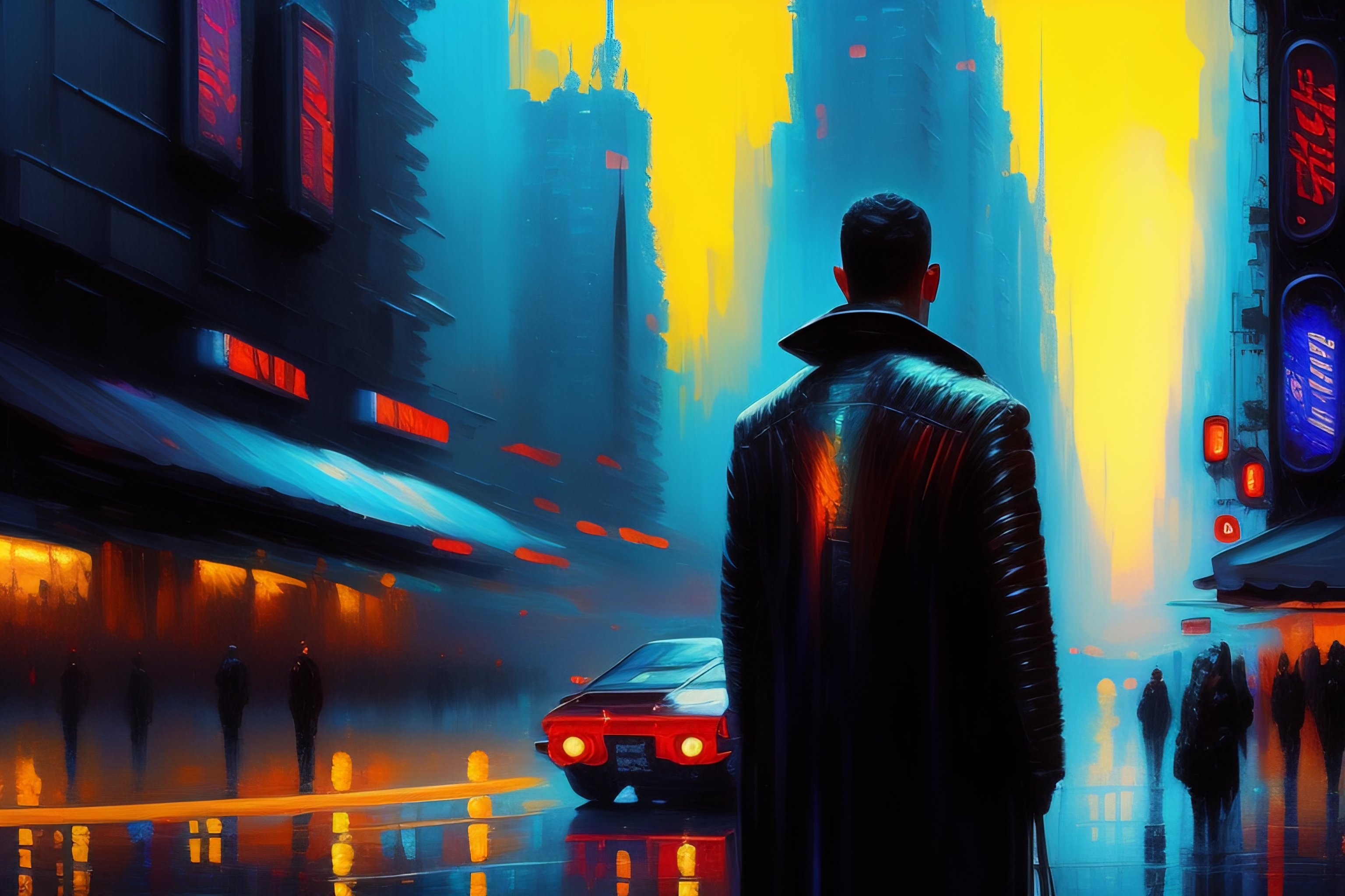Lexica Oil painting, cyberpunk, impressionist, blade runner