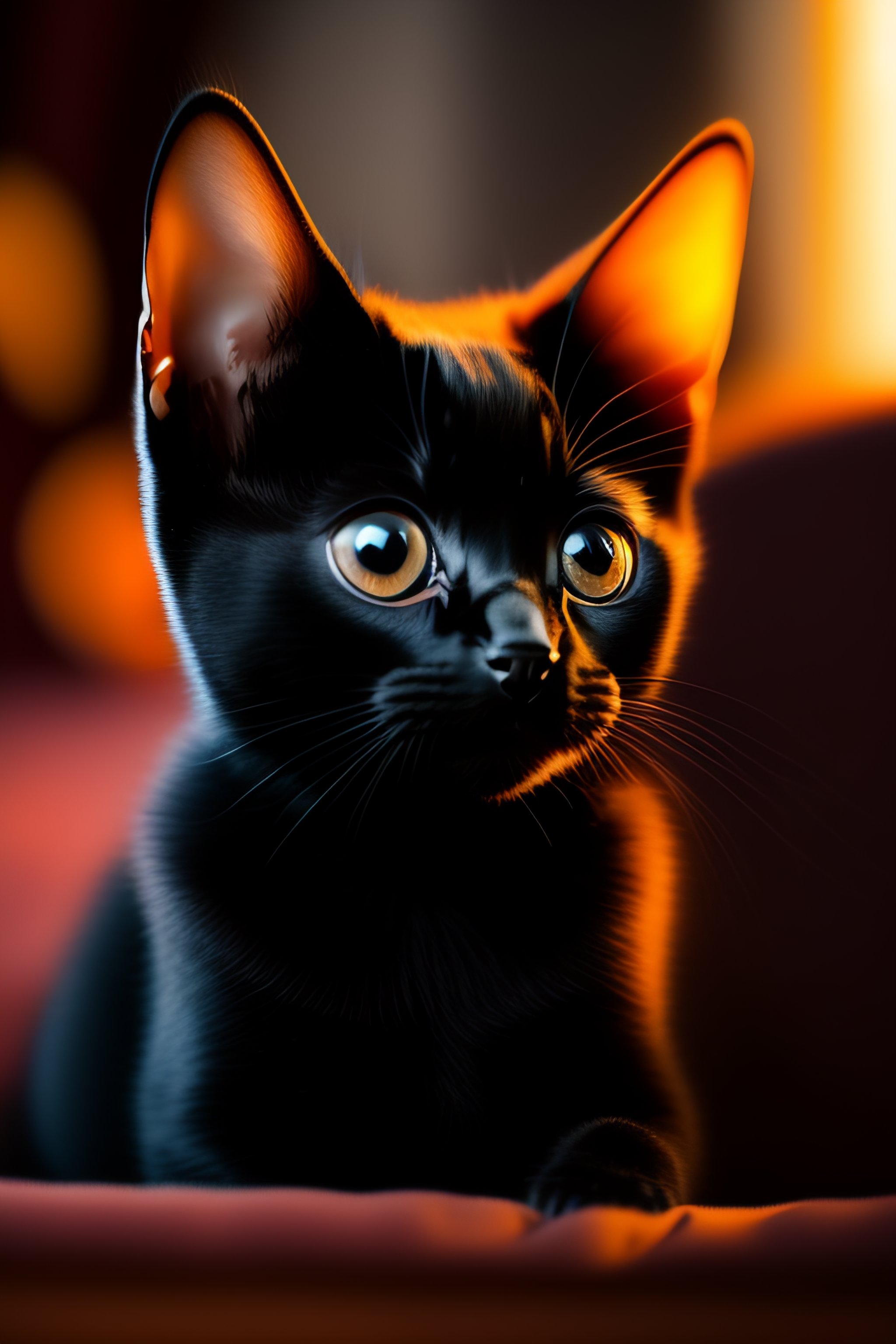Lexica - Cute black kitten with big eyes looking at the camera