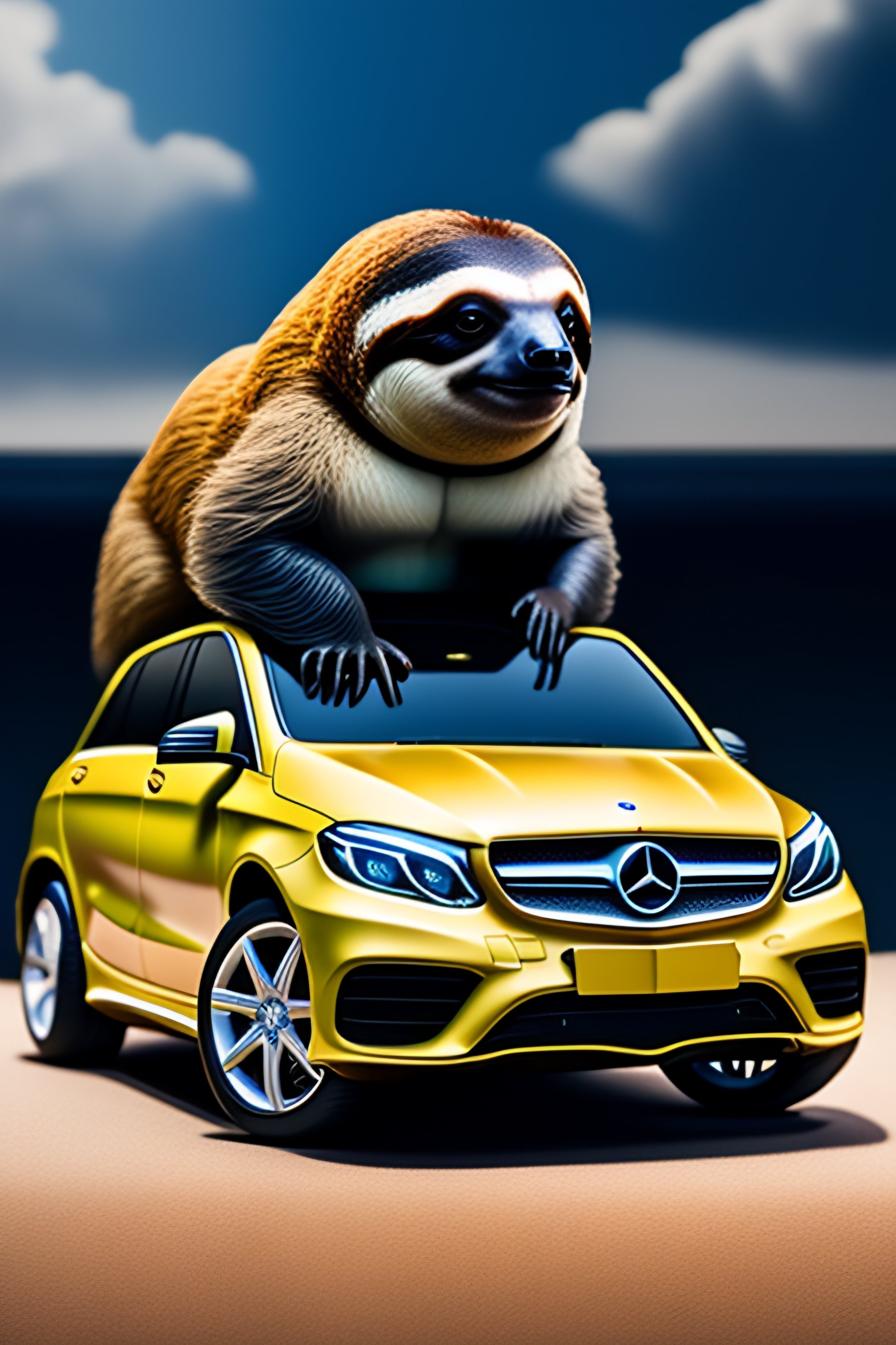 Lexica - A sloth driving a mercedes