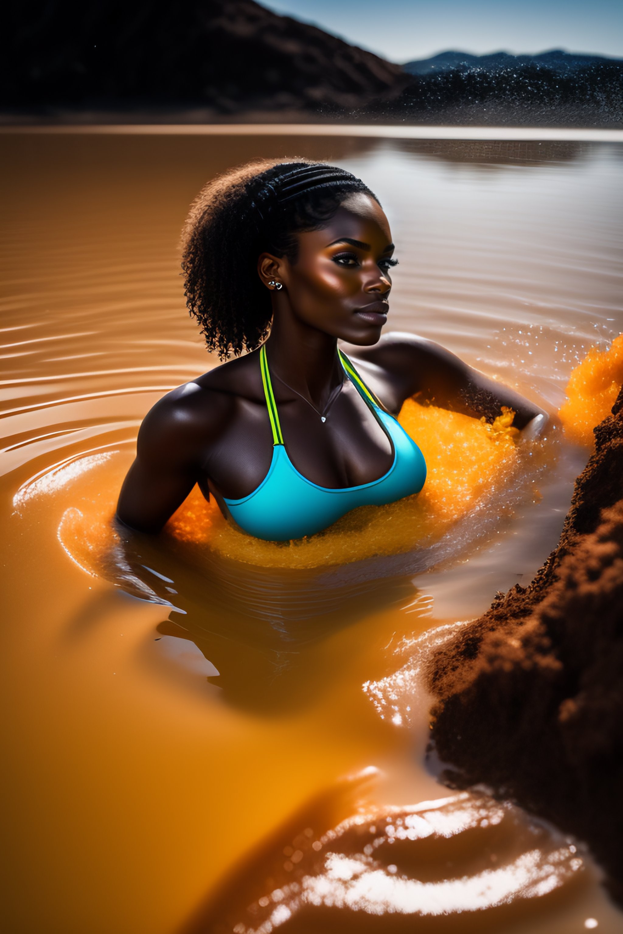 Lexica Overhead photograph black young woman sports bra