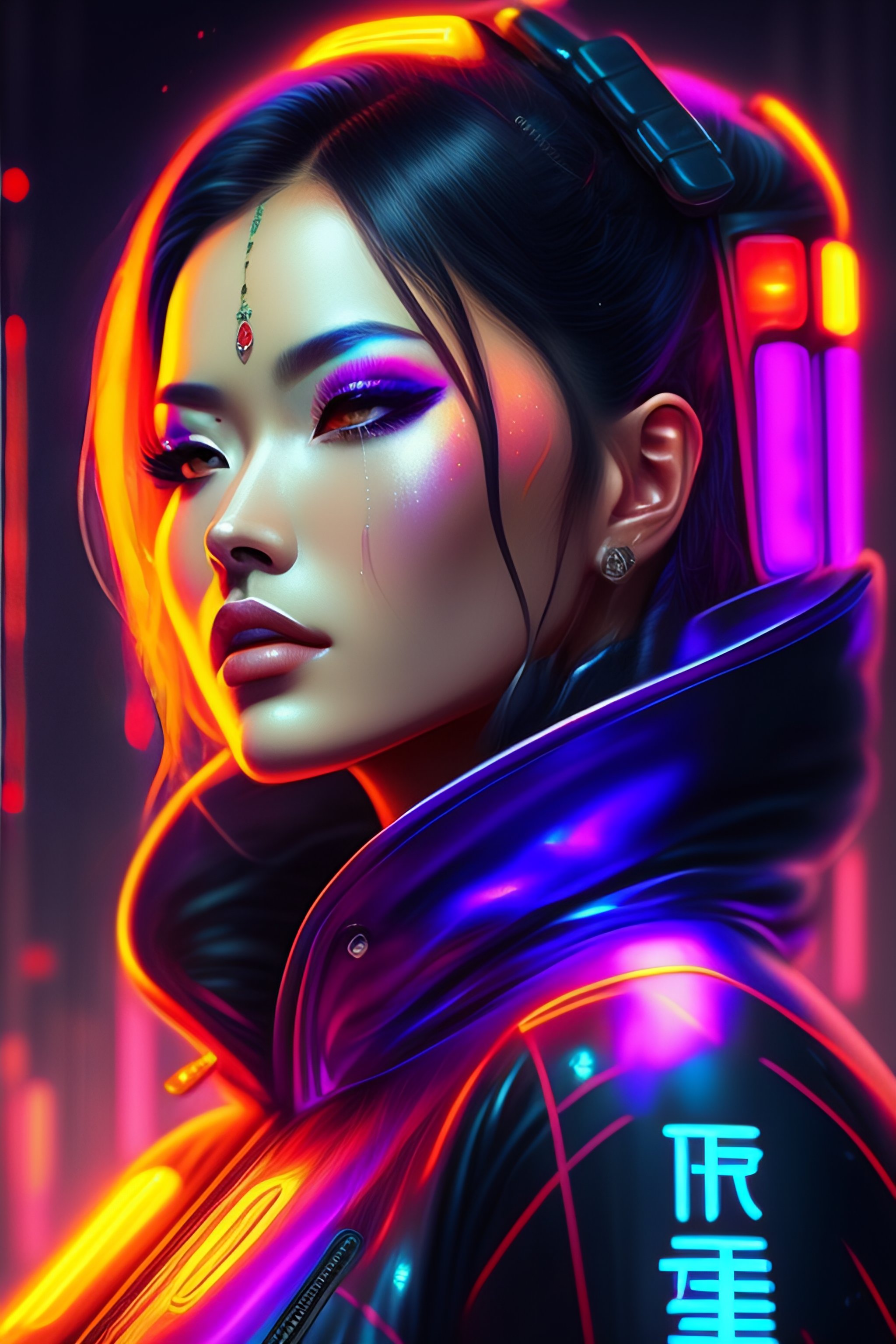 Cyberpunk-style girl with beautiful neon colors - Stock Illustration  [99174420] - PIXTA