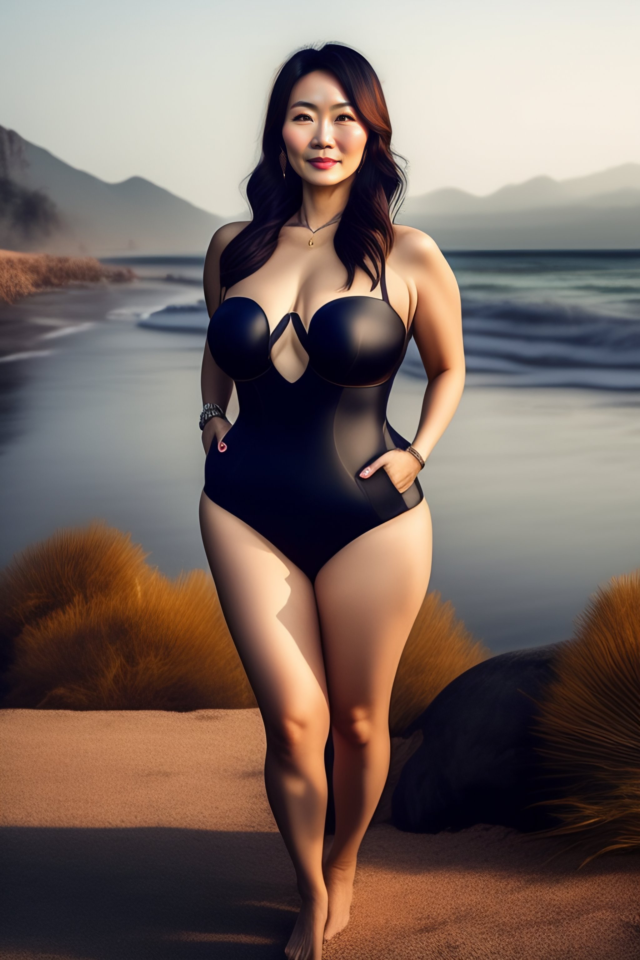 Lexica Beautiful 40 year old Chinese woman in a swimsuit full