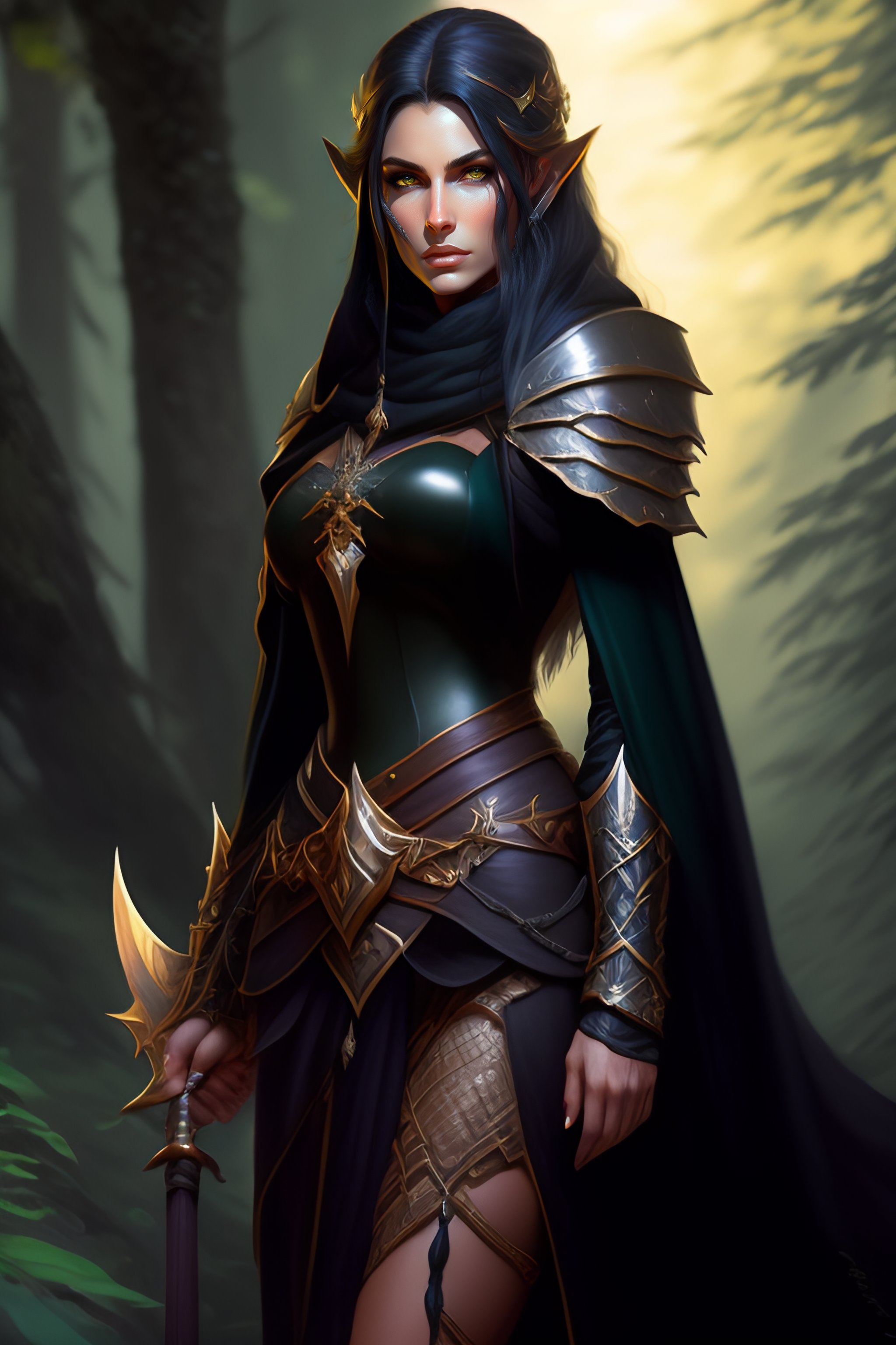 Lexica - Rogue, elf female, black clothes, rapier in hand, full body ...
