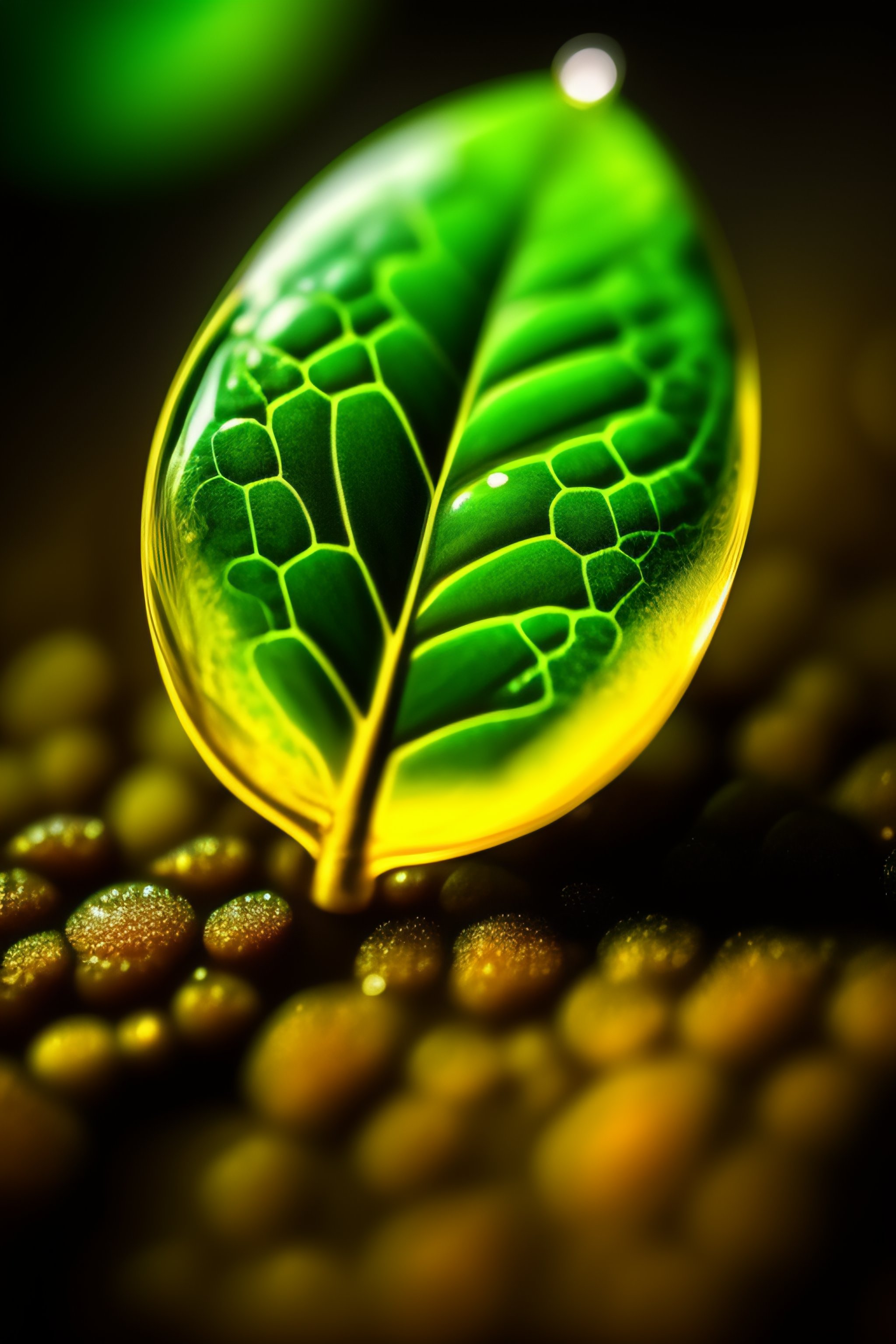 Lexica - Ultrarealistic macroscopic photo of a green leaf, water ...