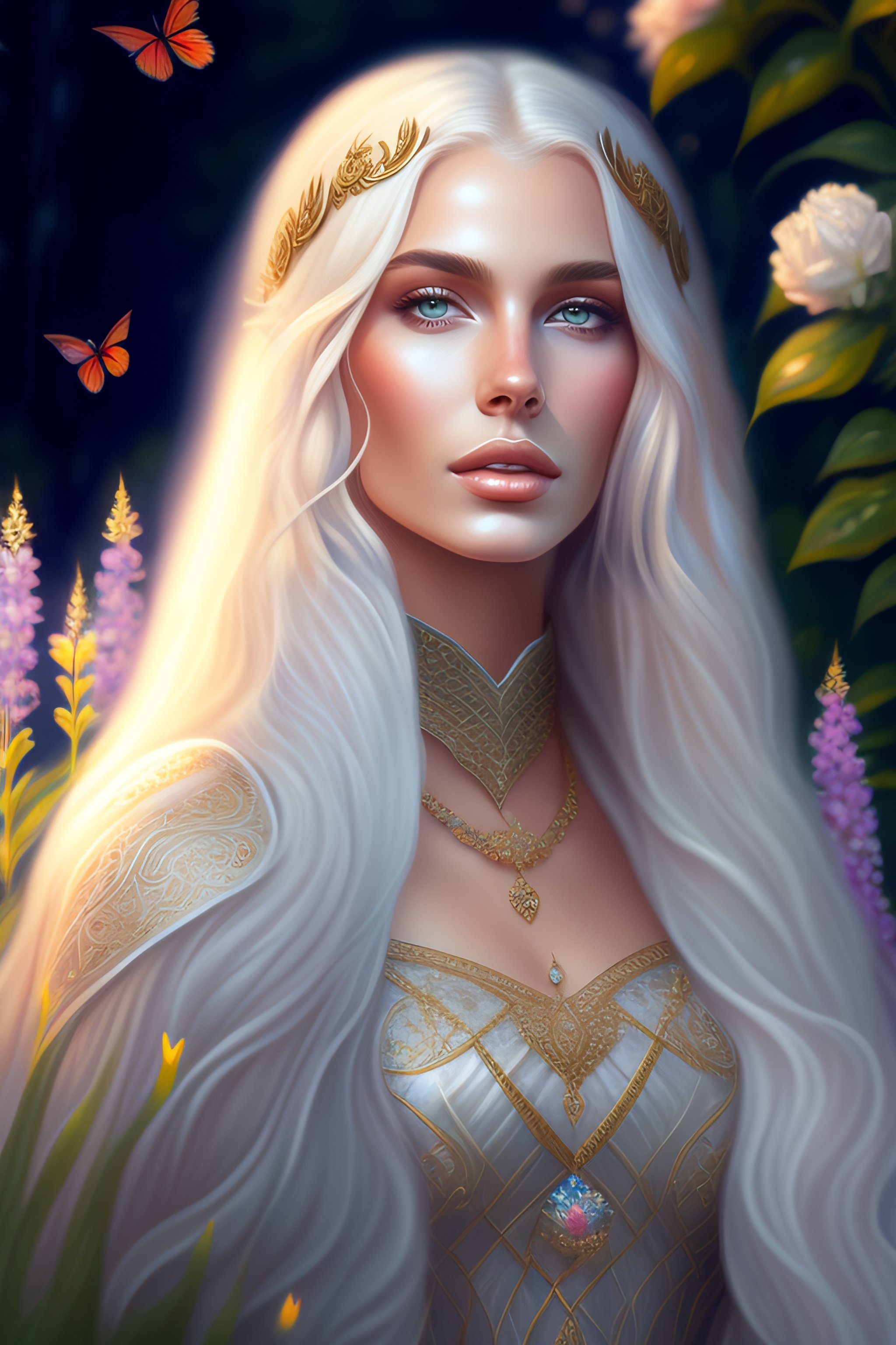 Lexica - Queen in the garden with her daugther, long platinum hair ...
