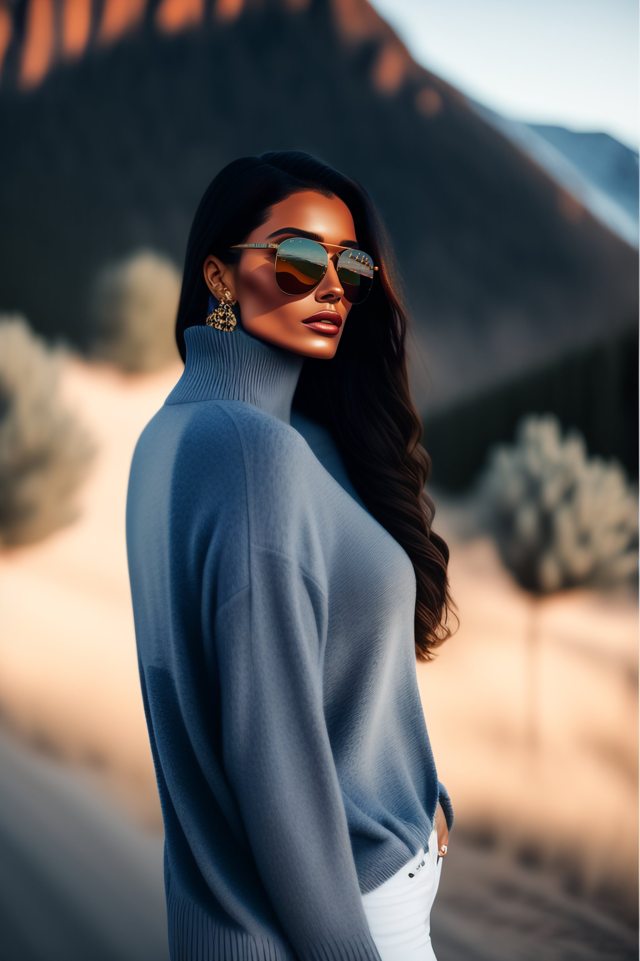 Lexica - A woman wearing a turtle neck sweater and jeans, h 768 ...