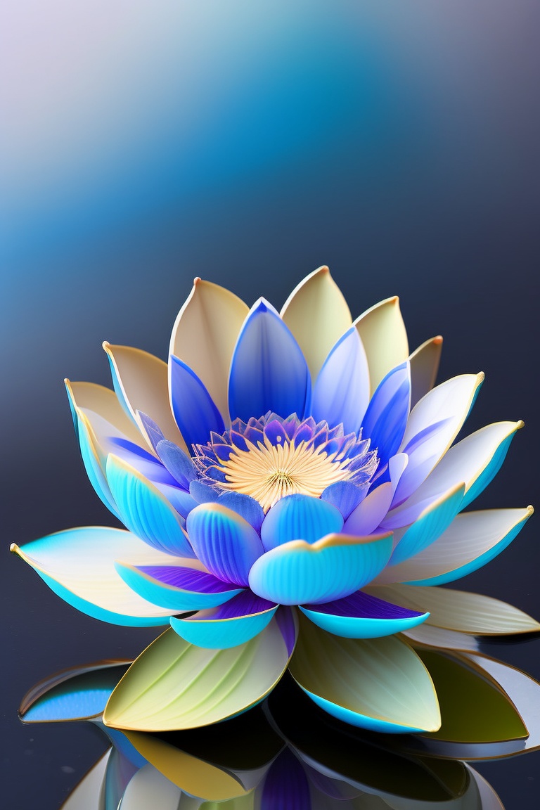 Lexica - Neurographic lines in blue and cyan shades, watercolor lotus ...