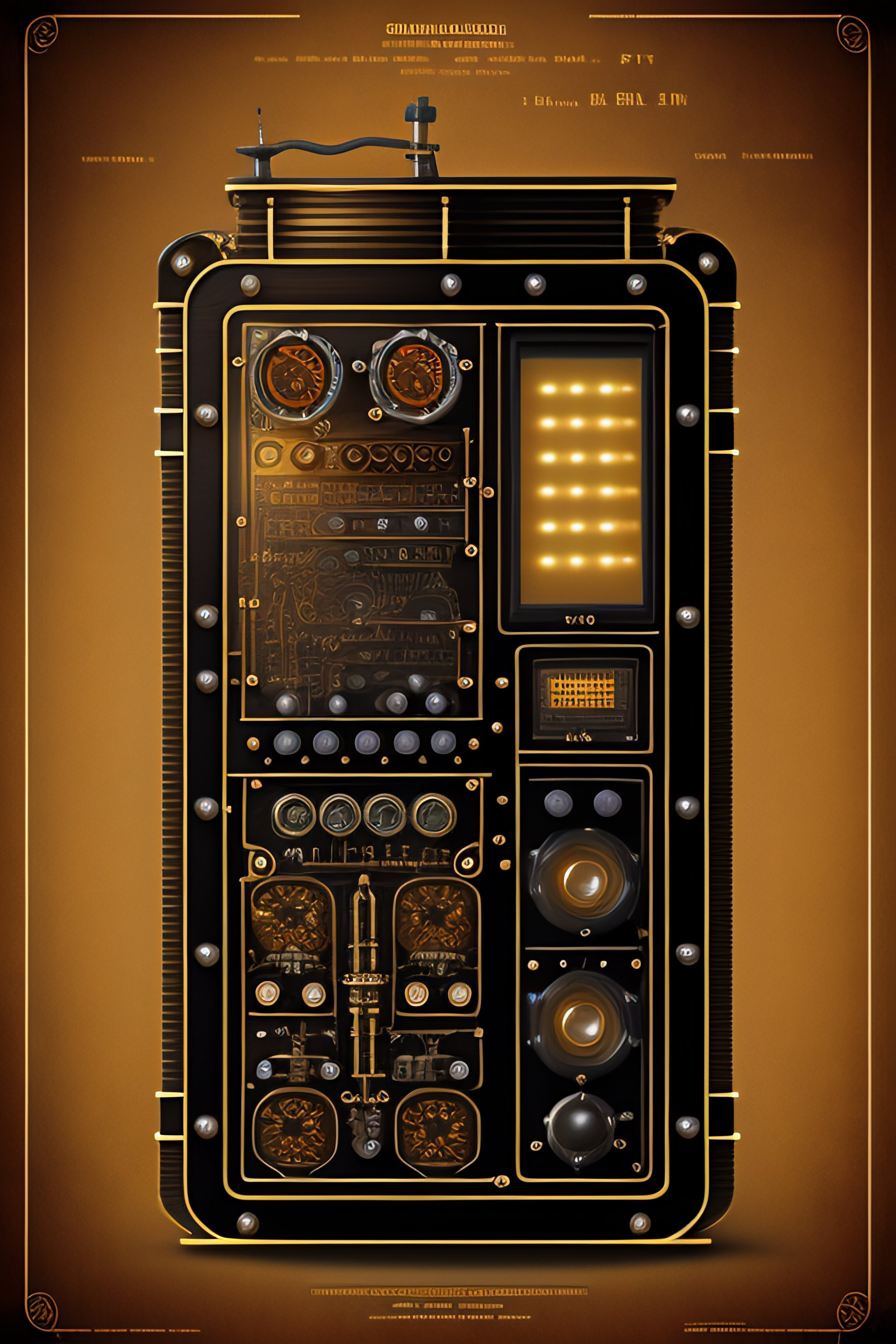 Lexica - Steampunk patent drawing front view of a control panel with ...