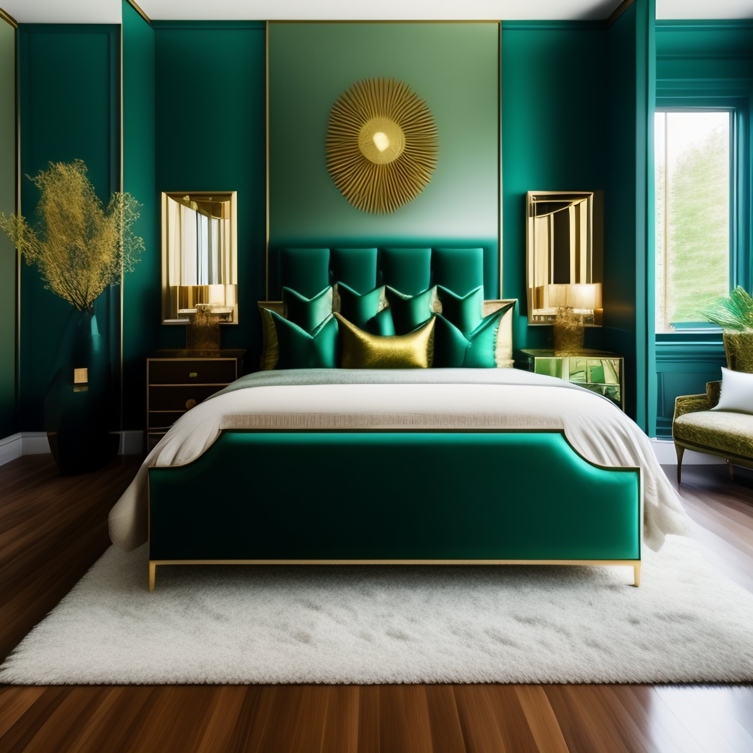 Lexica - Sea green and golden bedroom design