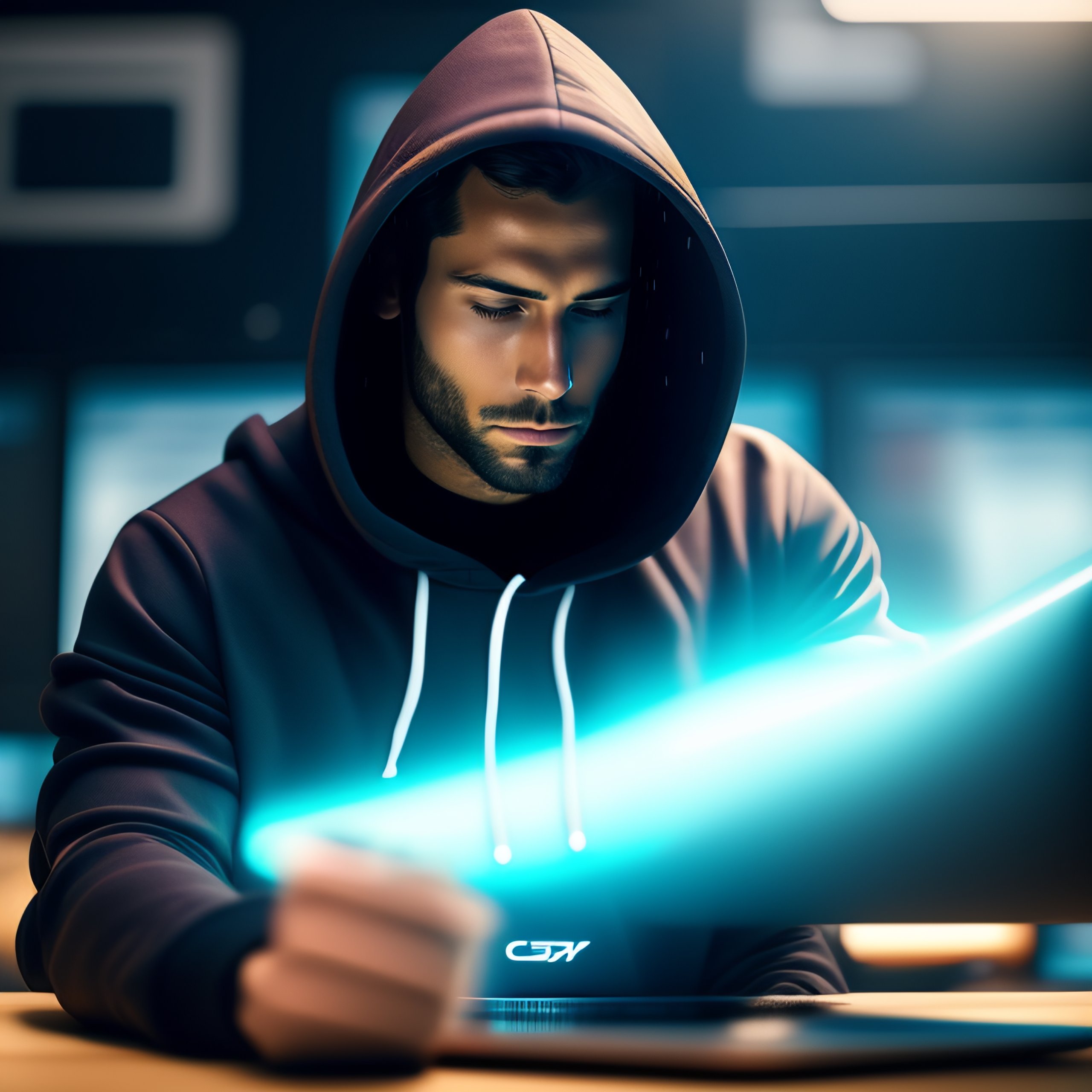 Lexica - Hacker in a hoodie in front of a computer