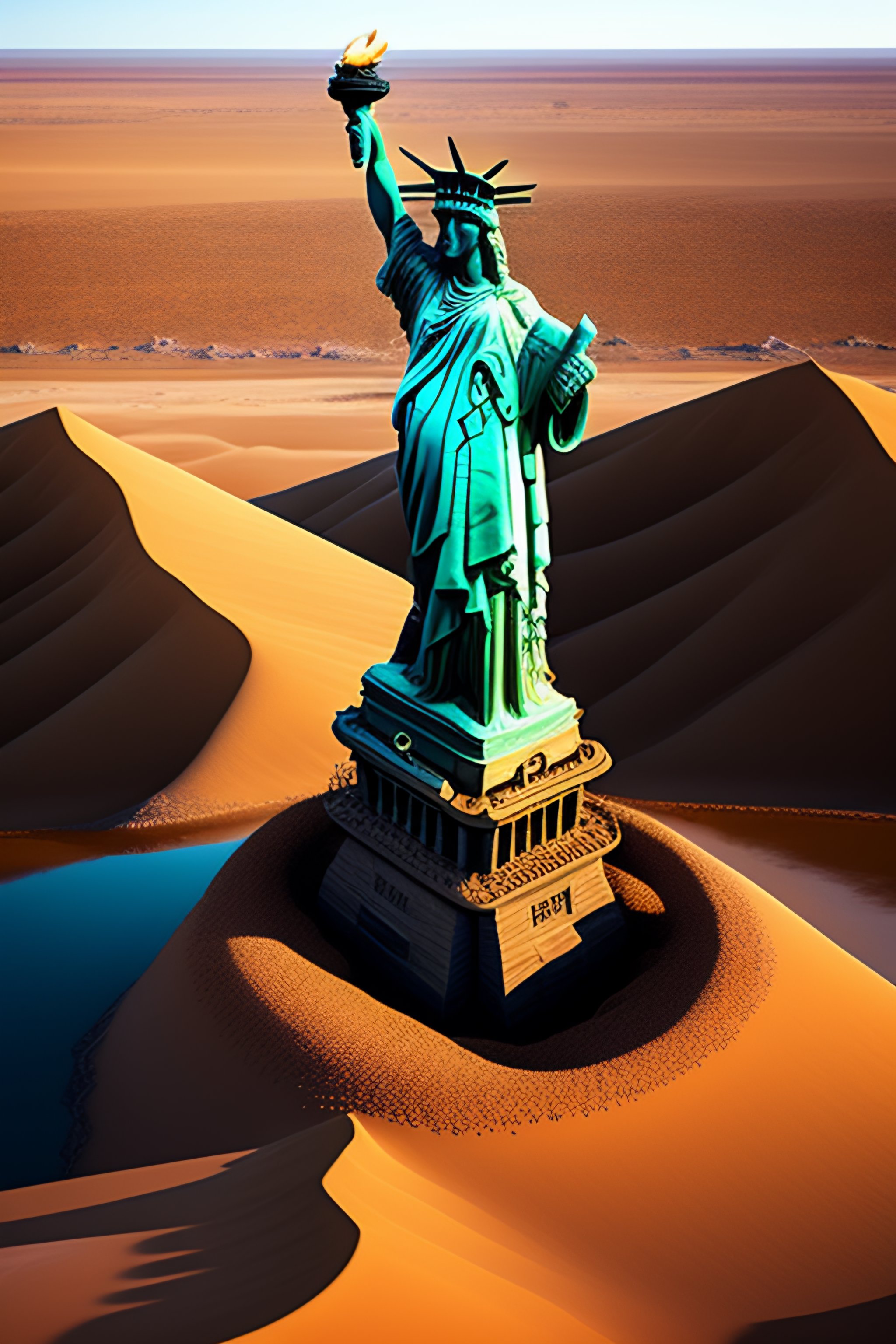 Lexica - Statue of Liberty sunken in the desert sand