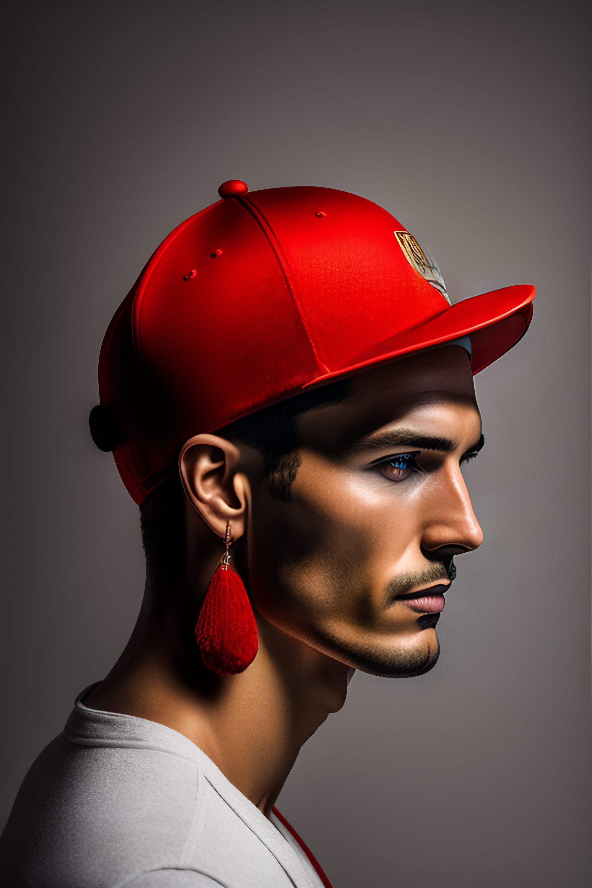 Lexica - Portrait of man in red hat, tatoo on face