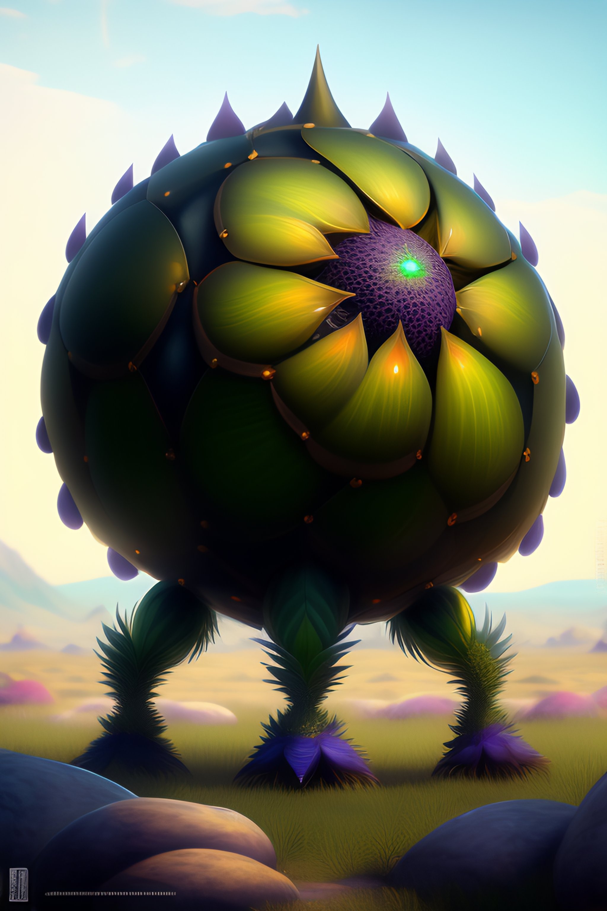 Lexica - A humanoid artichoke monster with large orb eyes, highly ...