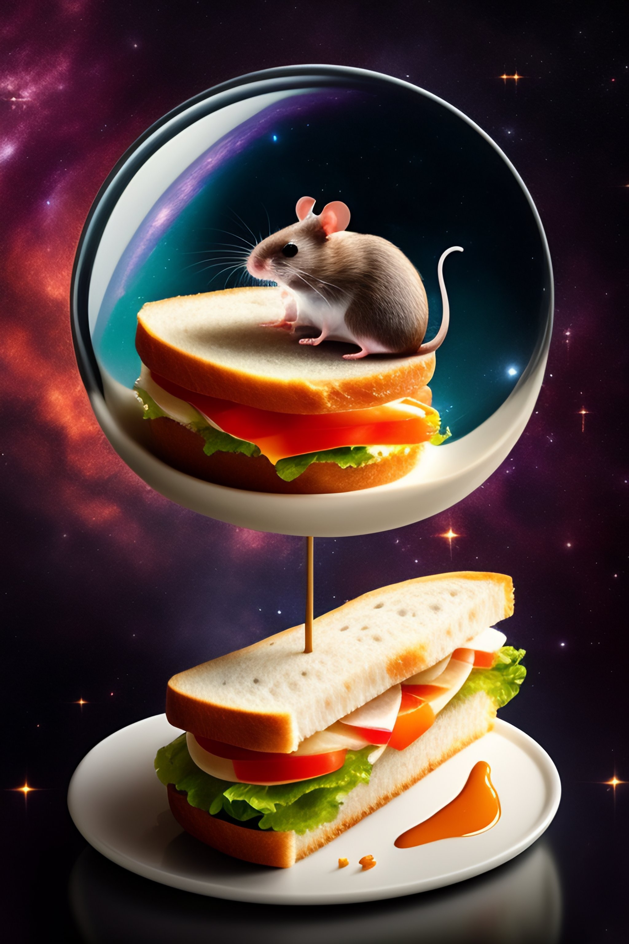 Lexica - A rat king in the space with a sandwich