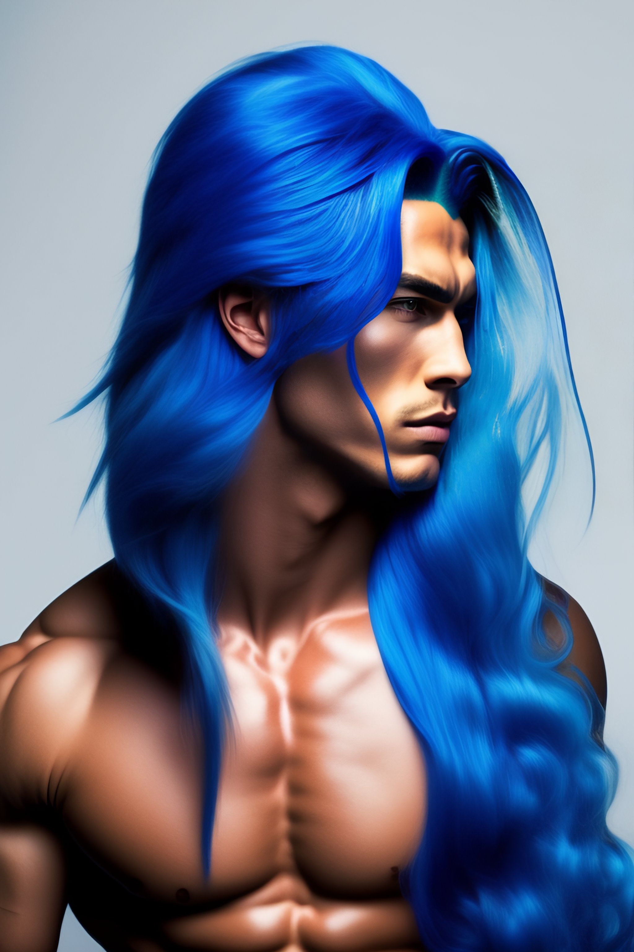 Lexica - Man with long hair like super sayen , blue hair