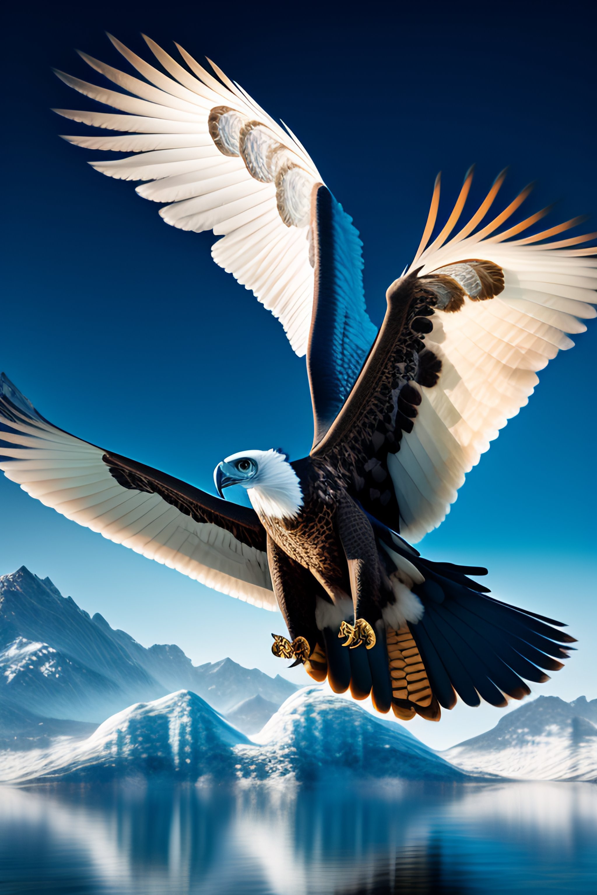 Lexica - Beautiful intricately detailed flying harpy eagle and Alaskan  Indian, giant mountains, bio luminescent, plasma, ice, water, wind,  creature