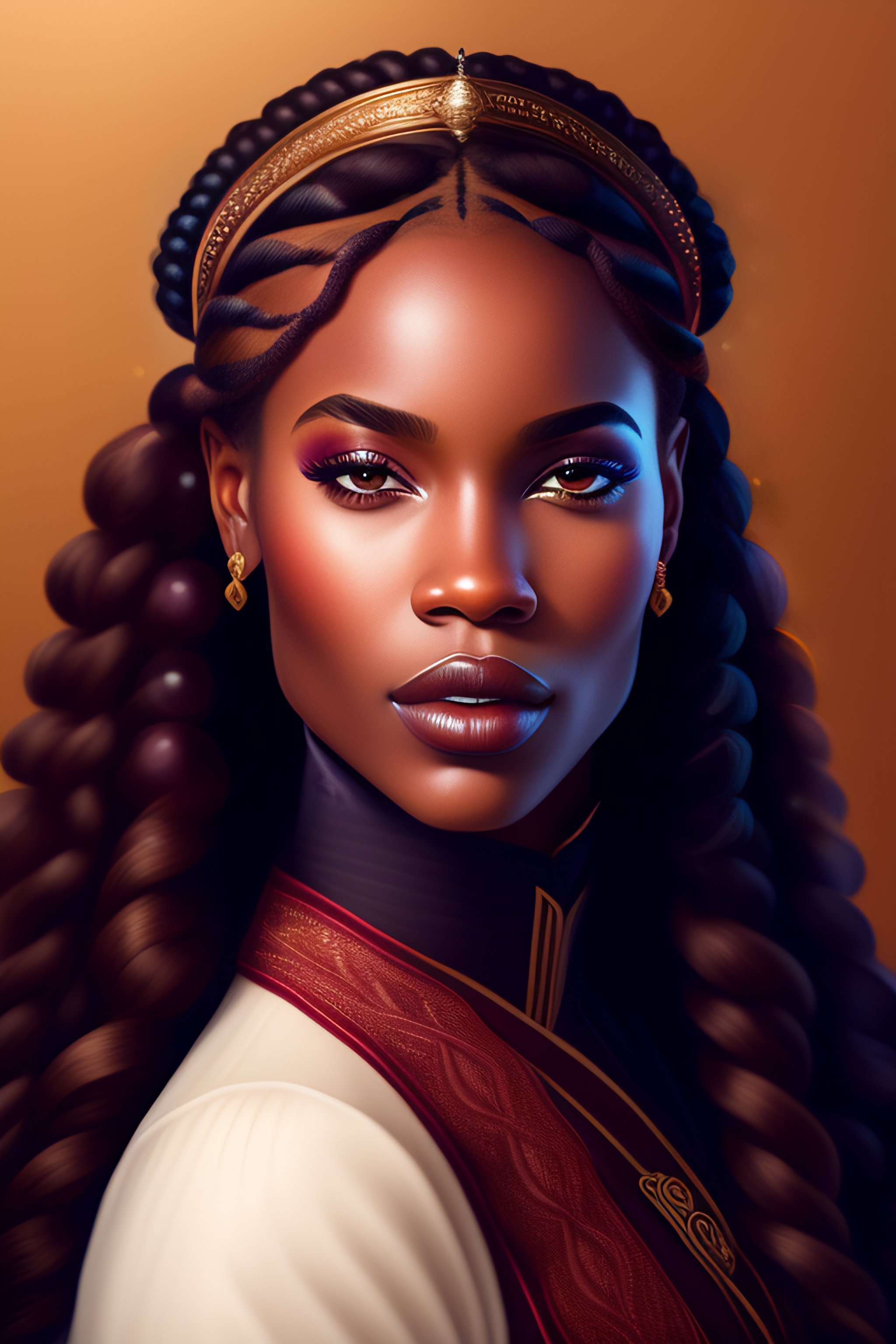 Lexica - Portrait of a young african American queen with long wine ...