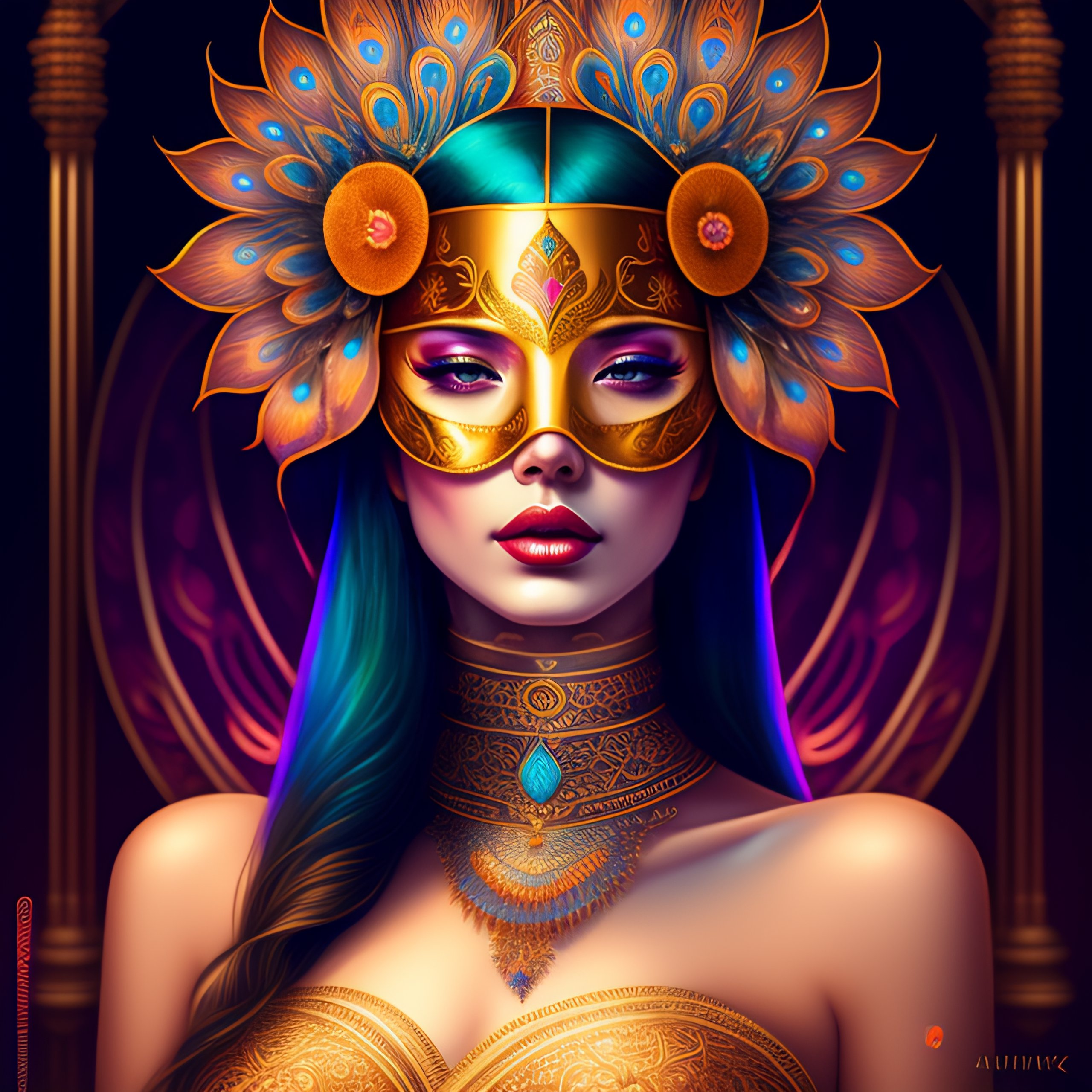Lexica Centered detailed portrait of a masked woman wearing a