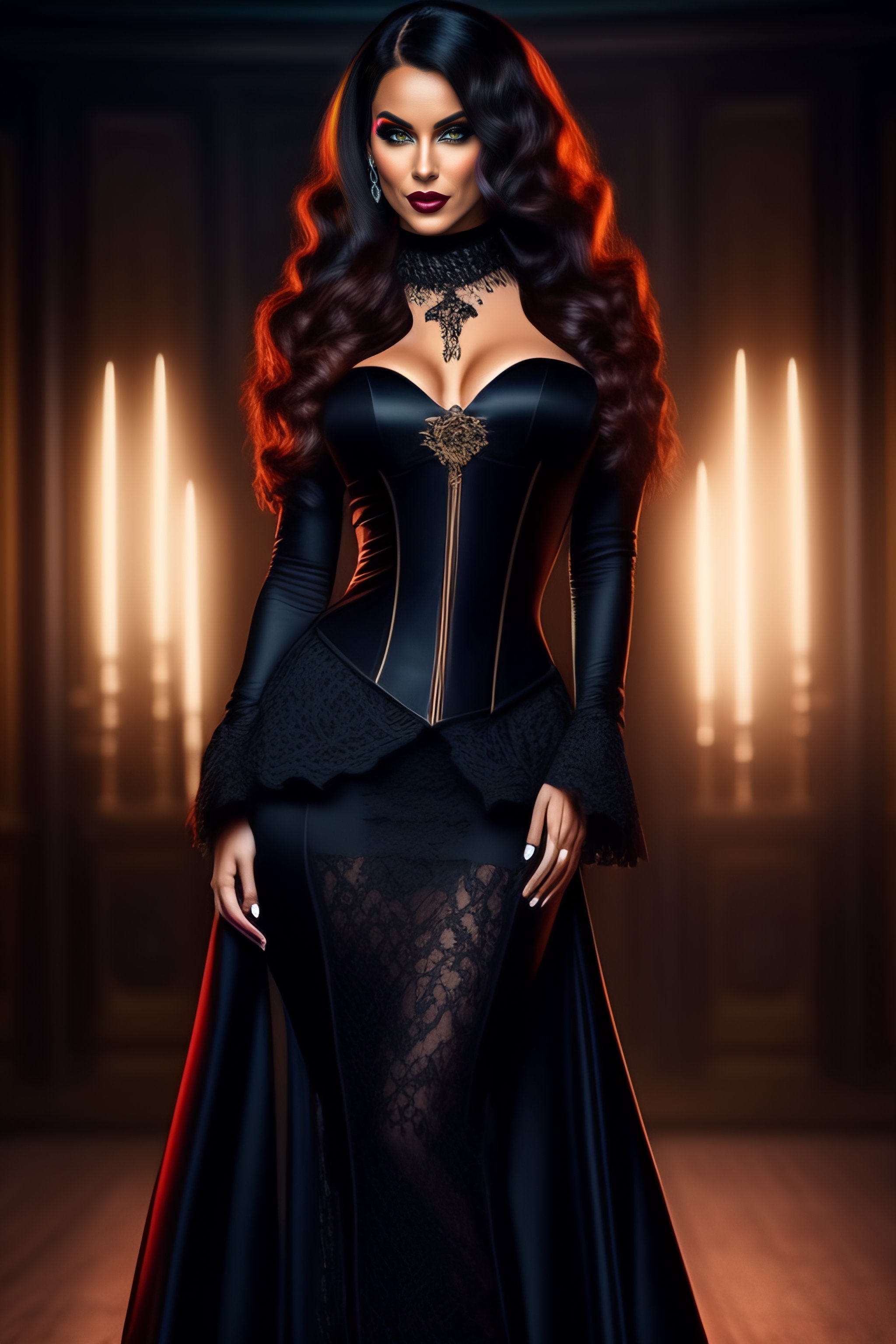 Lexica - Beautiful woman with bold and attractive features, wearing a corset,  gothic style and very tight clothing