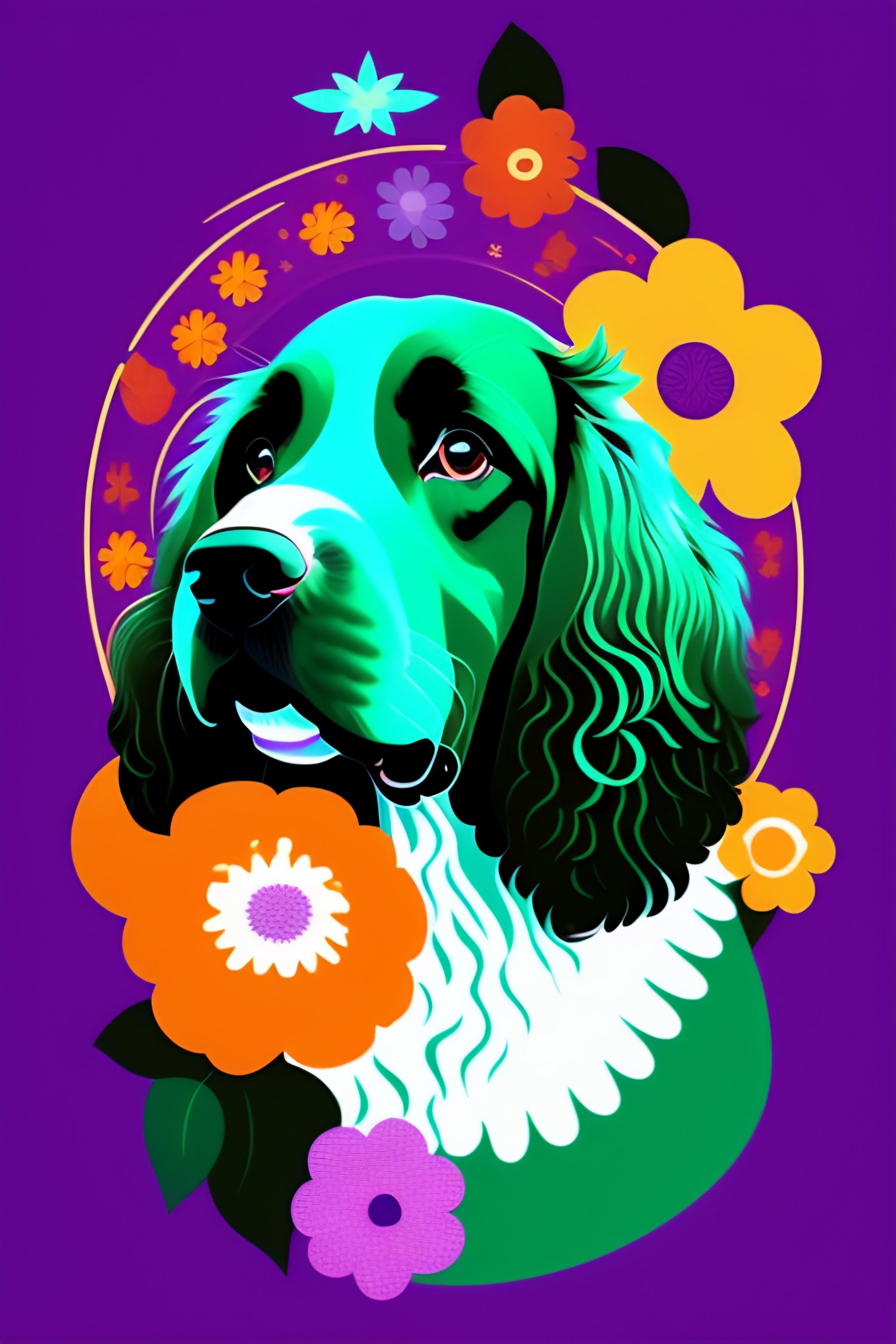 Lexica - Dog mid century modern, flat vector 2d image of a hippie ...
