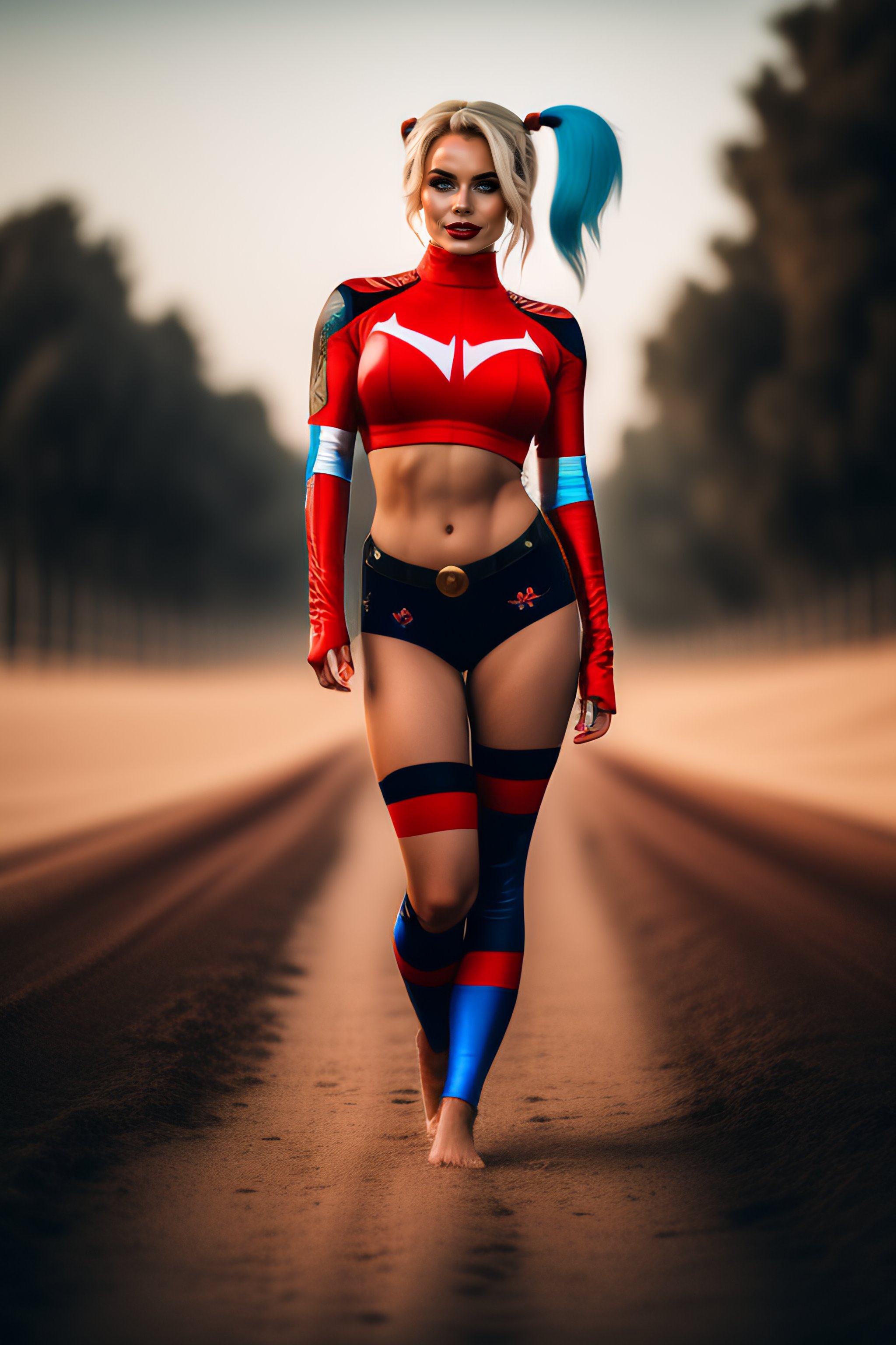 Lexica - Fully body pose, photo of a very beautiful!! sexy model harley  quinn, barefoot, 8 k, hdr, smooth, sharp focus, high resolution, award -  winn...