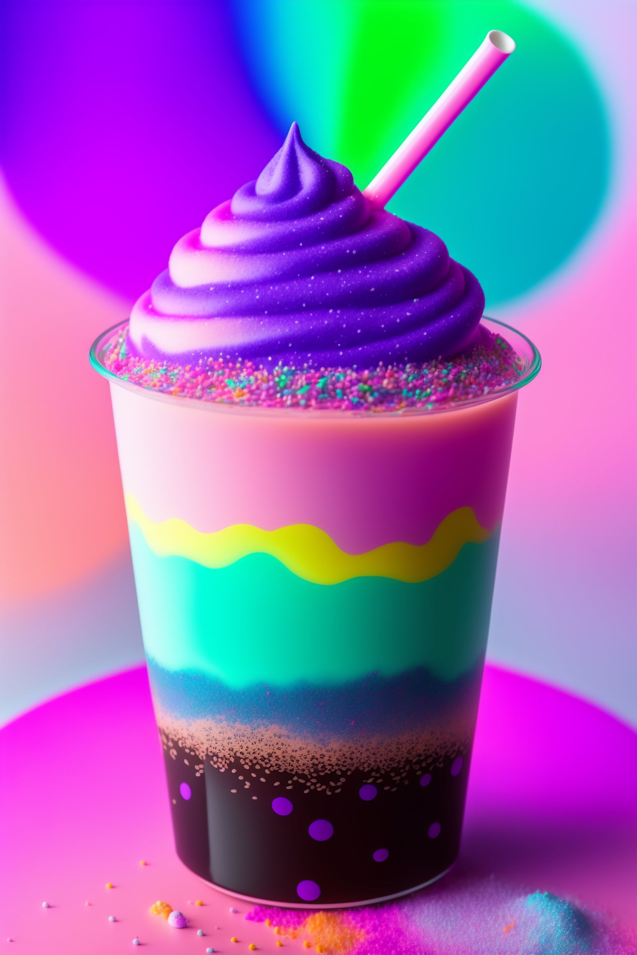 Lexica Boba tea whip cream and sprinkles with coloful boba on bottom