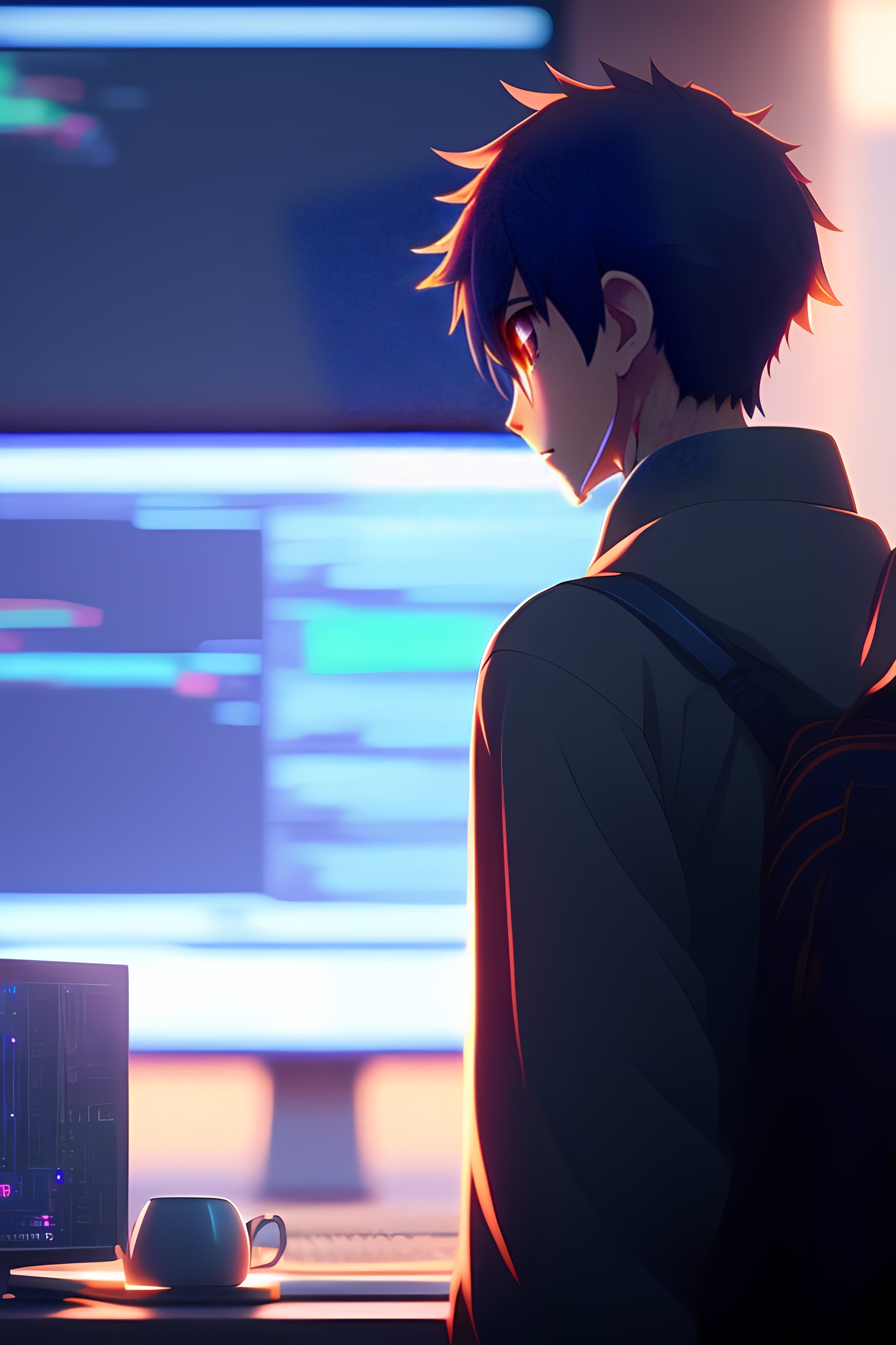 anime boy on computer