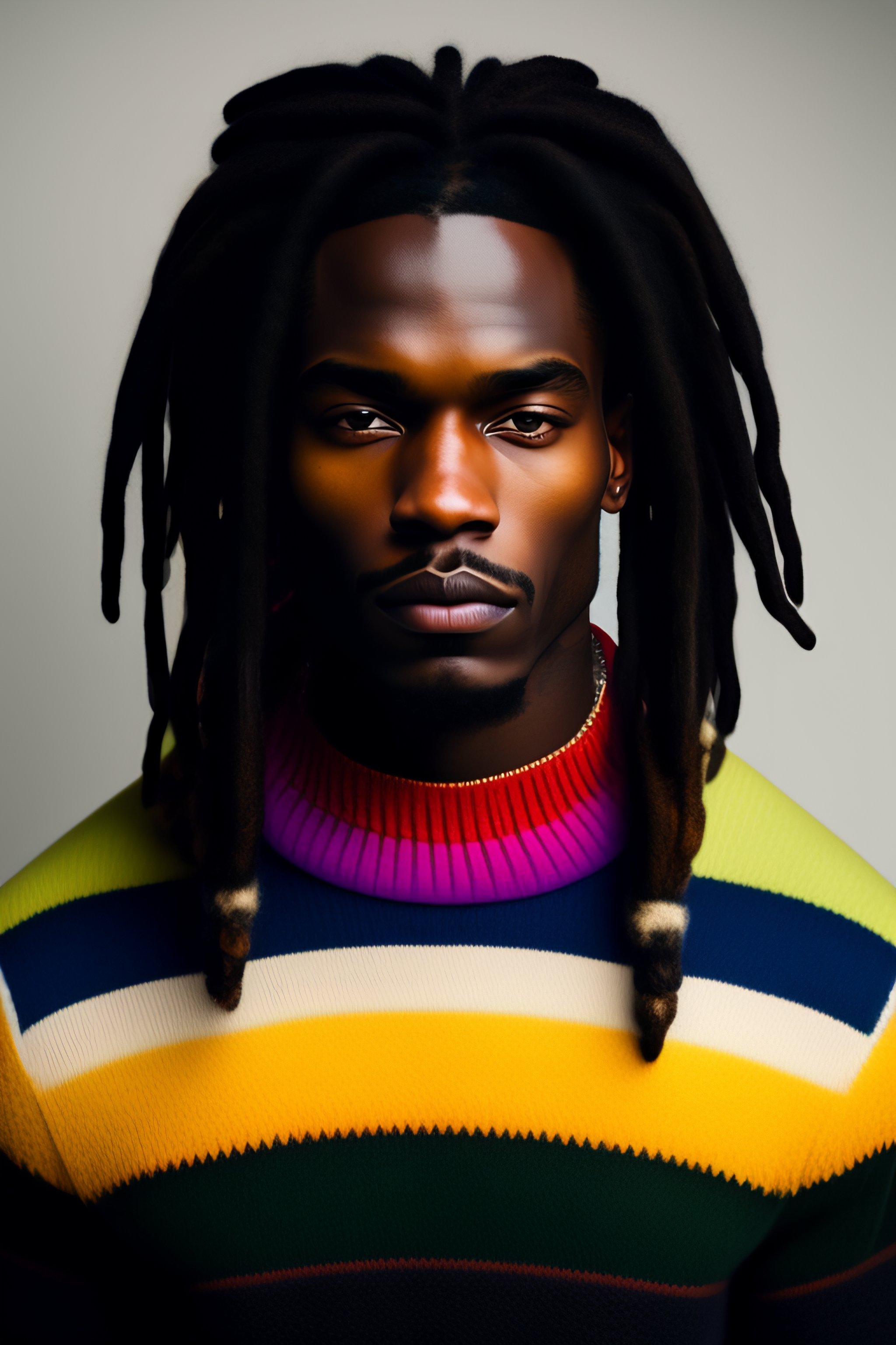 Lexica - Black guy with colored eyes and black sweater with dreadlocks