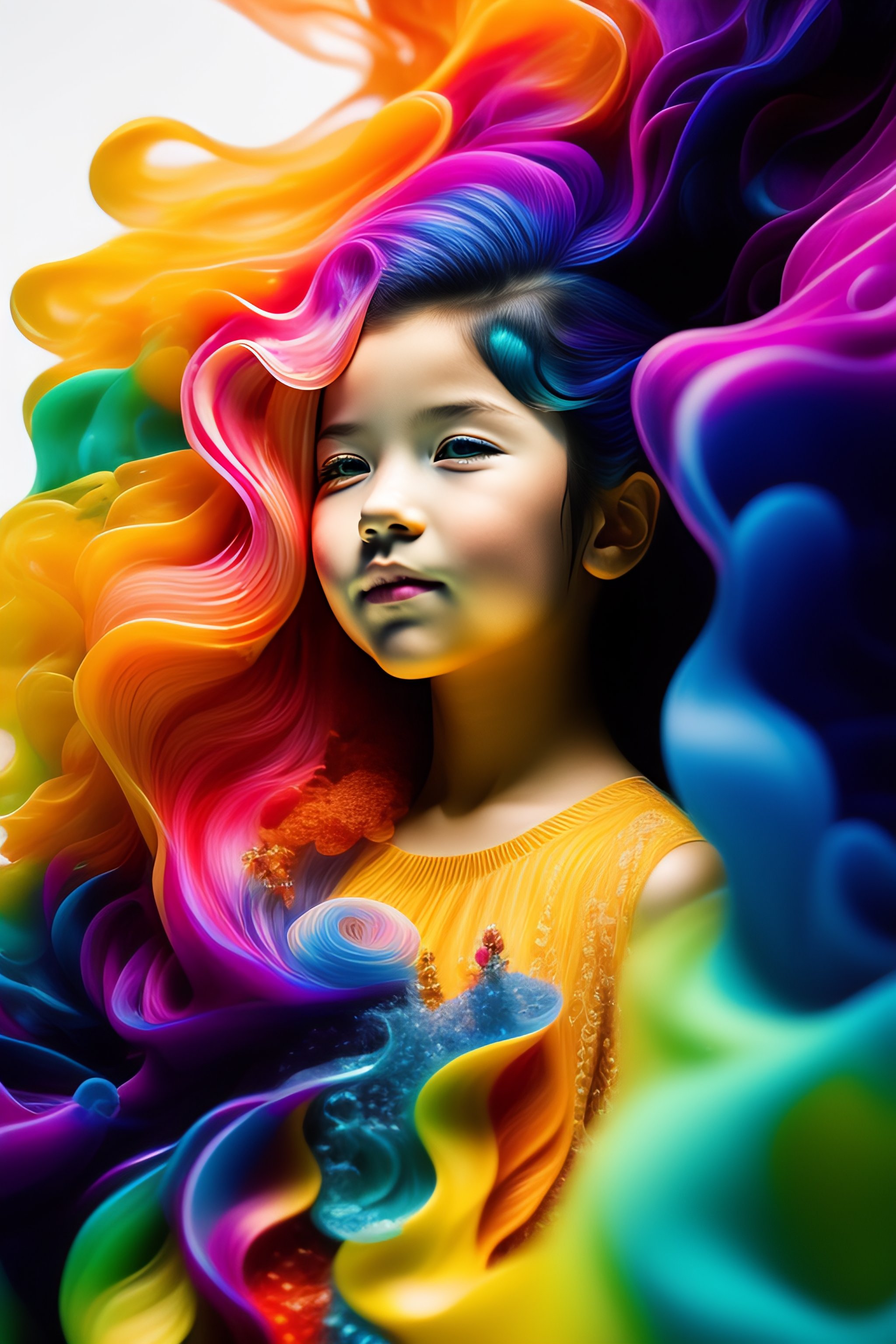 Lexica Colorful underwater ink art of a 10 year old girl, Romantic