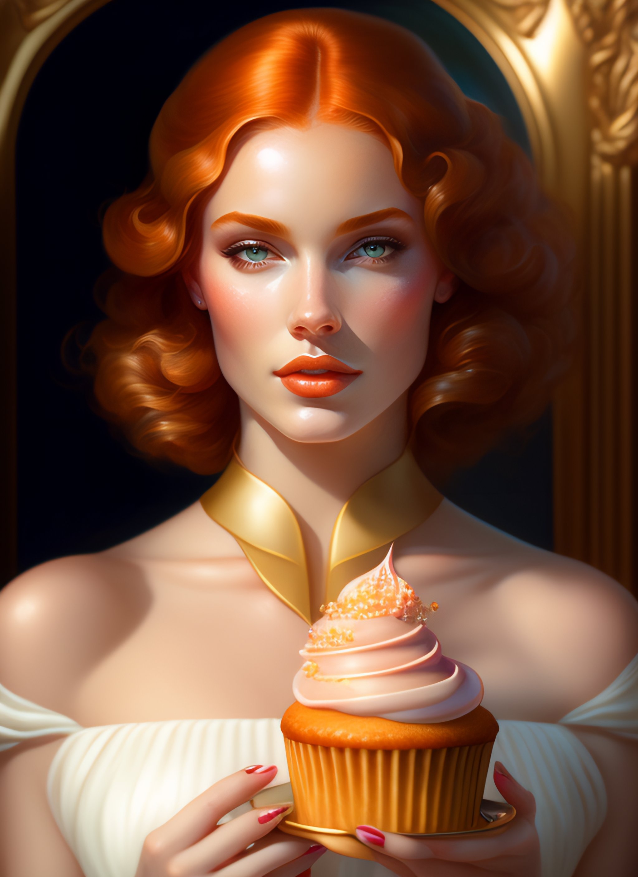 Lexica Portrait of goddess eating ice cream, art deco portrait