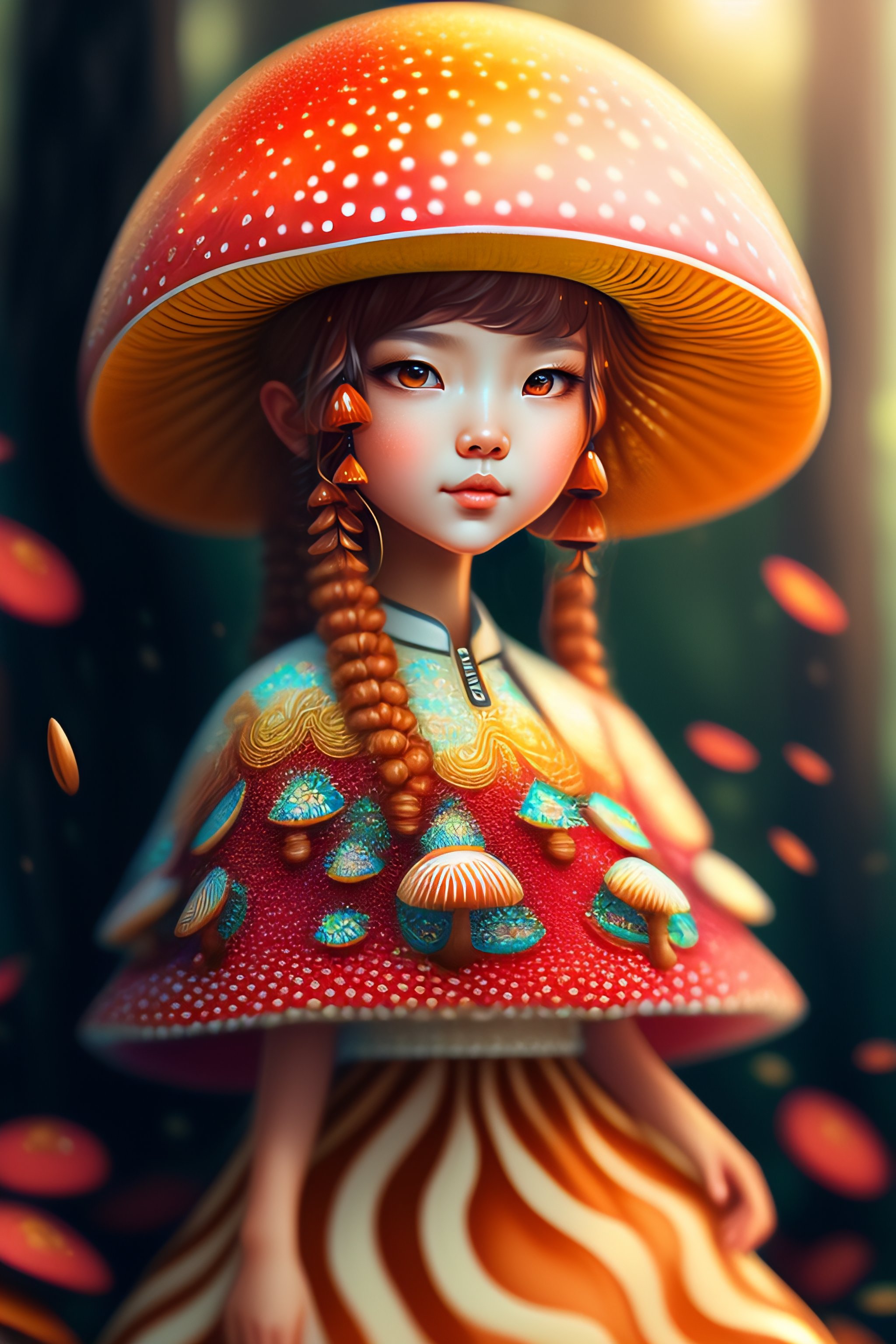 Lexica - Detailed portrait of cute mushroom, mushroom dress, unique ...